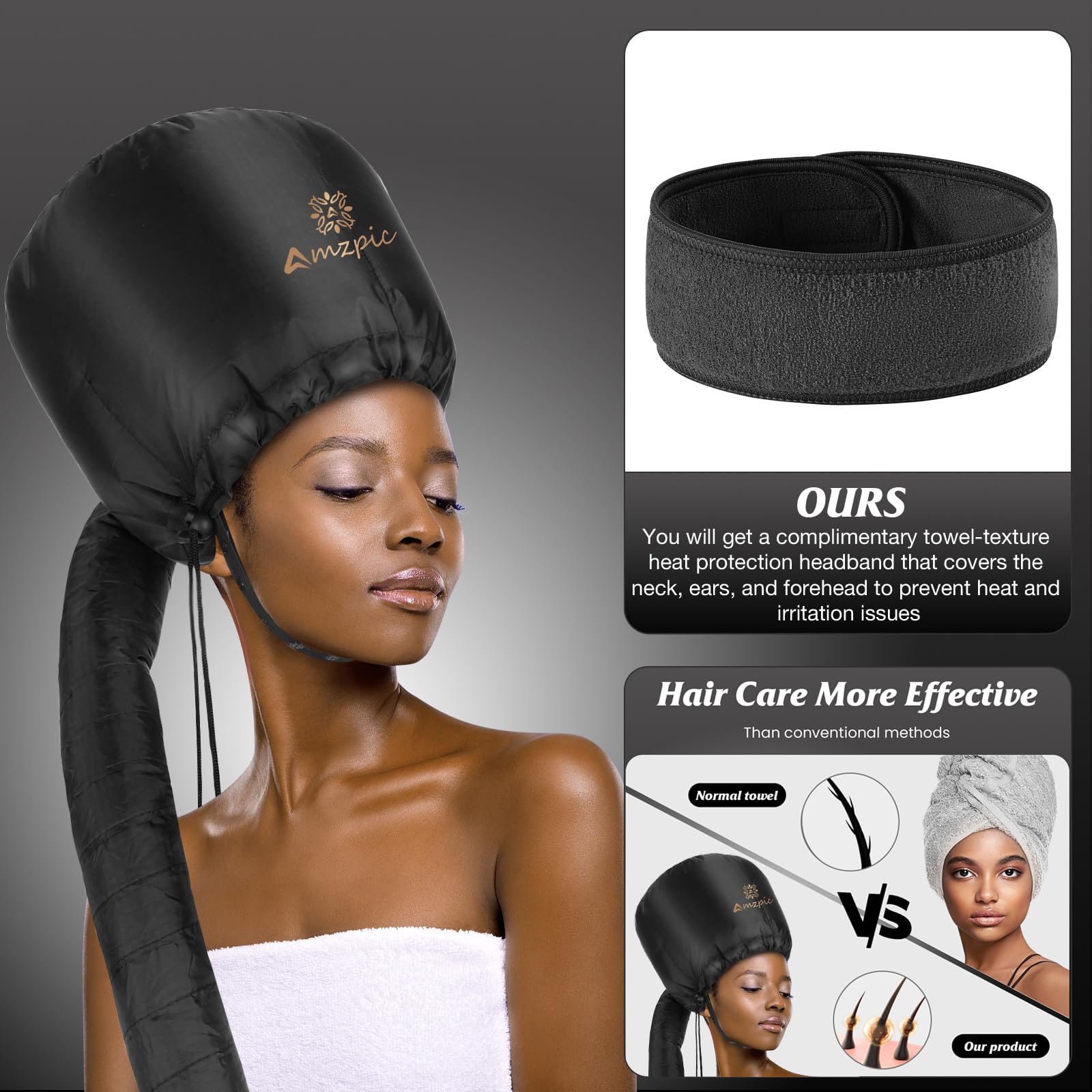 Capota de capó accesorio para secador de pelo, suave, ajustable y extragrande, secador de pelo para acelerar el tiempo de secado en casa, fácil de usar para peinar, rizar y acondicionar profundamente (negro)