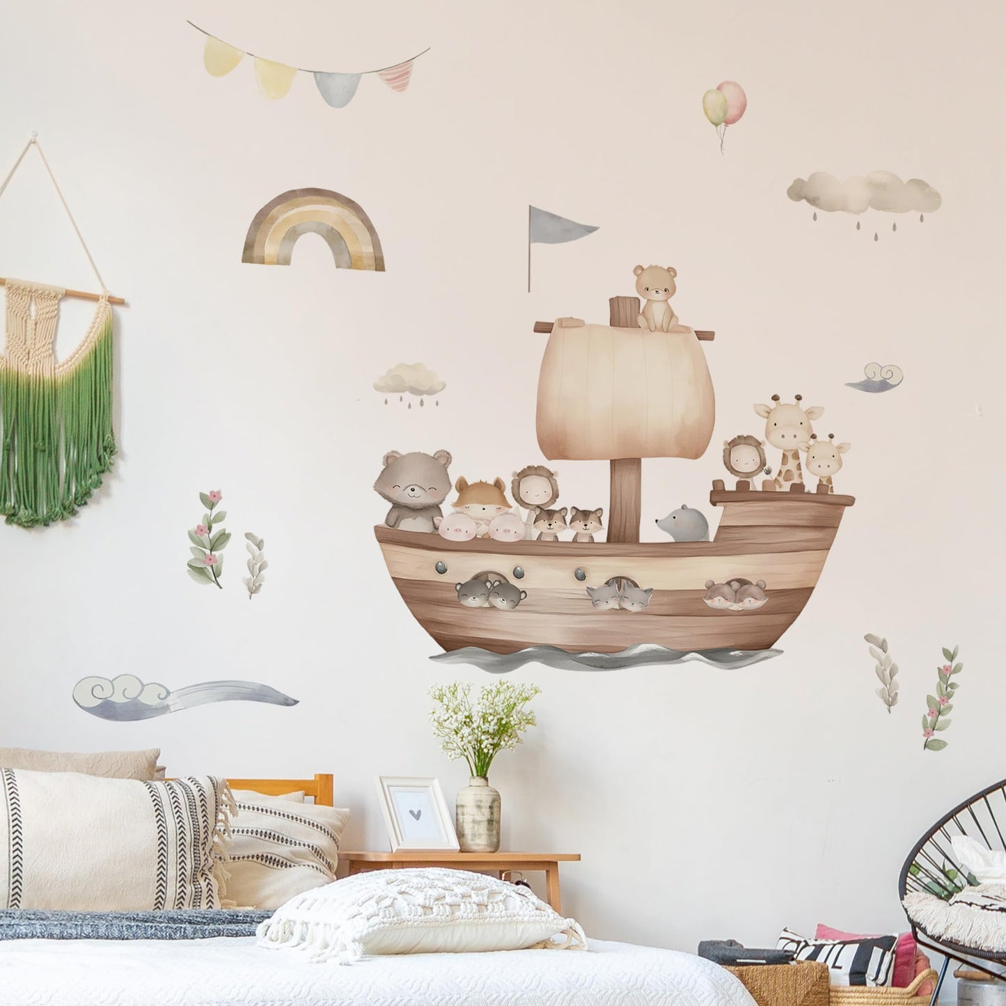 Calcomanías de pared de animales de Arca de Noé, león, oso pequeño, jirafa, animales de barco, perfectos para el recámara de tu hijo, niñas y niños, habitación de bebé, cuarto de bebé, habitación de