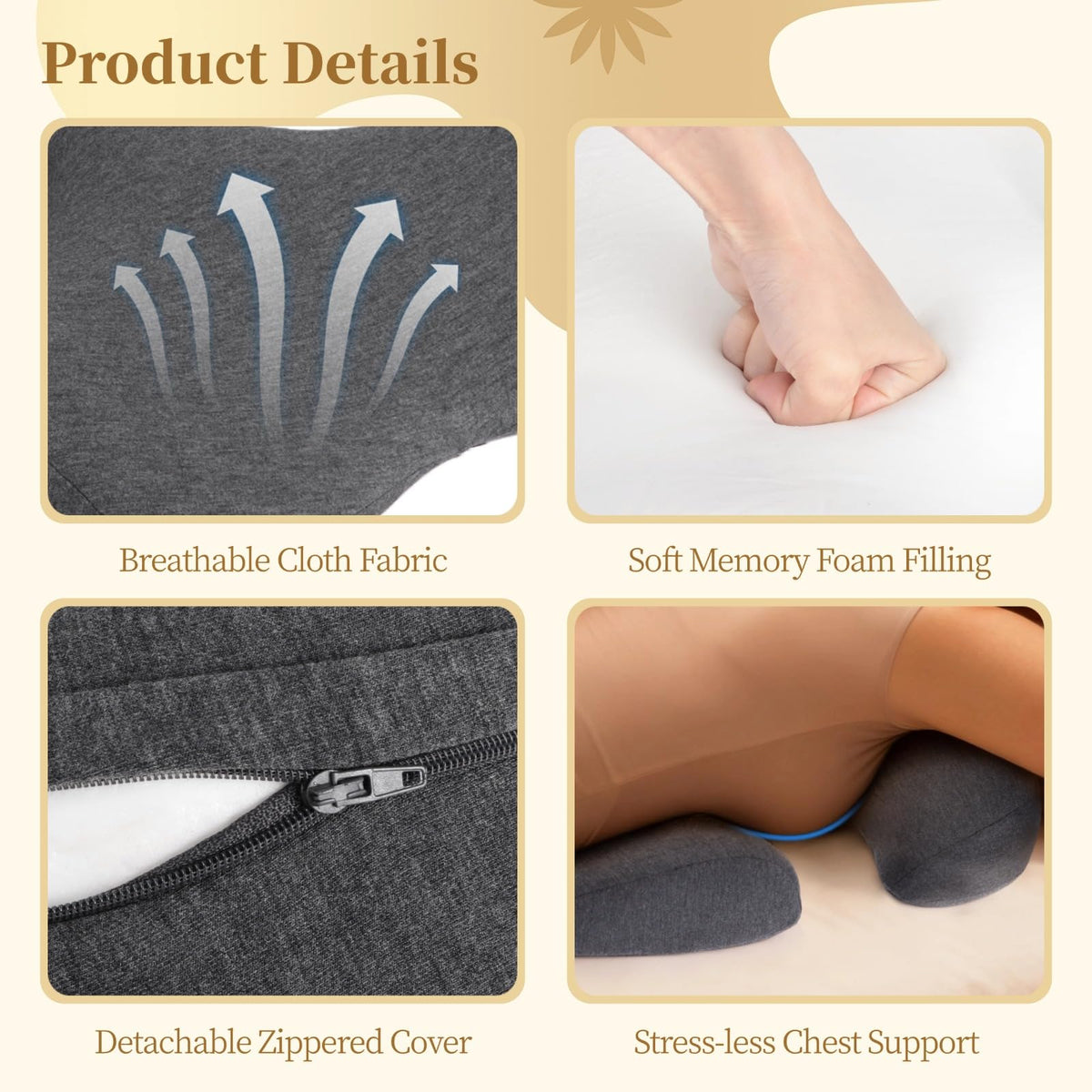 Almohada de Pecho FELISTORY Ergonómica para Masaje en Hogar o Spa