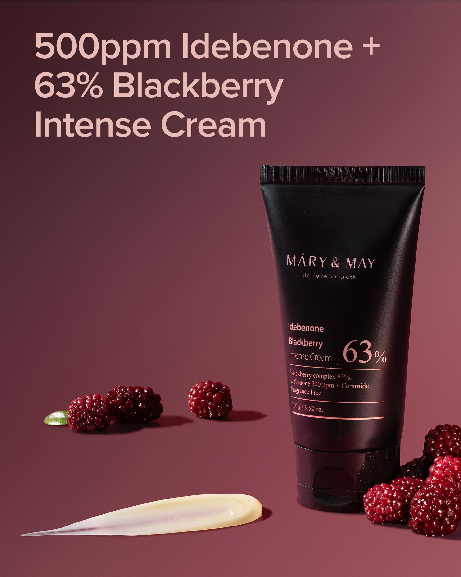 Mary&May-Crema hidratante intensa con idebenona y mora: humectante facial avanzado que fortalece la barrera cutánea con niacinamida, ceramida y ácido hialurónico