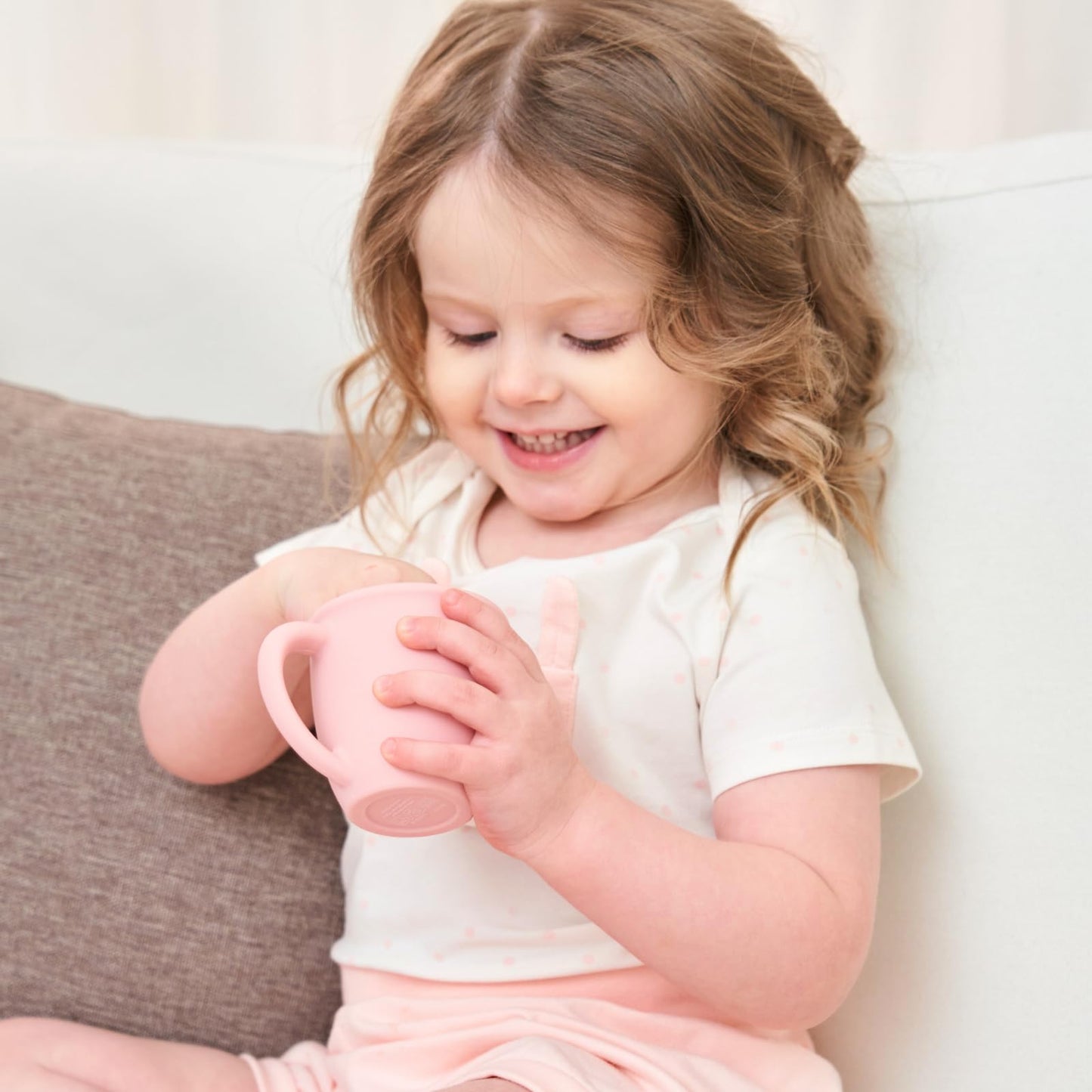 Vemolea Vaso de Silicona con Asas para bebés, para niños pequeños y niños pequeños, Vaso de Aprendizaje Abierto para Mayores de 6 Meses, 113 g (Juego de 2) (Rosa y Verde)