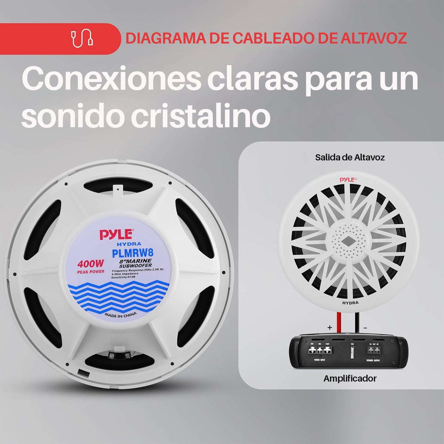 Pyle Subwoofer de Audio Marino para Exteriores de 8 Pulgadas. Altavoz de Graves Blanco Impermeable de 400 Watta para Sistema de Sonido Estéreo