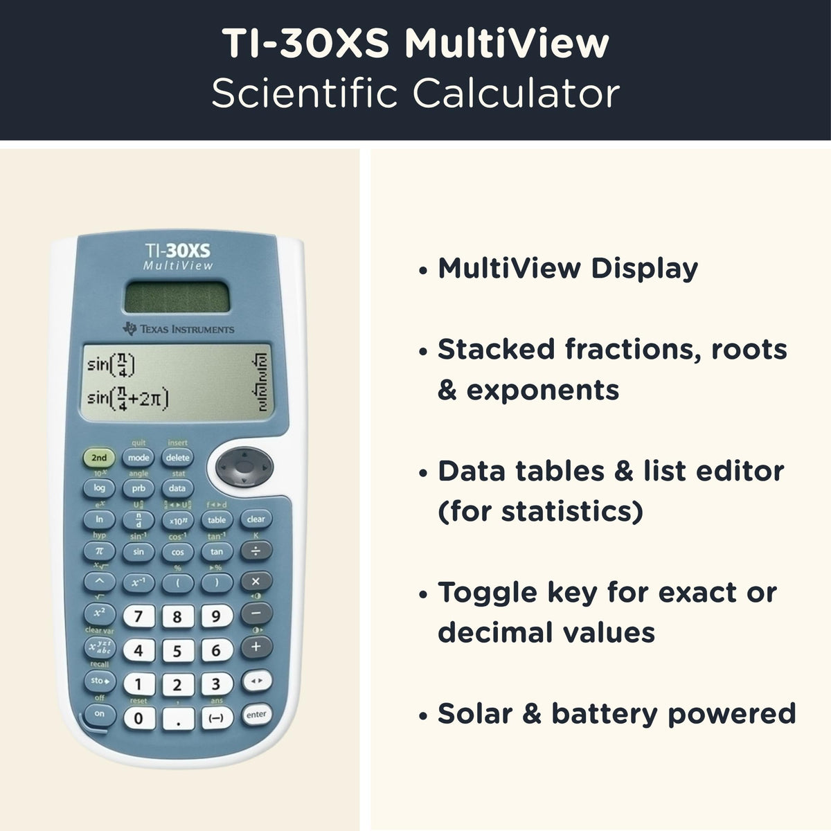 Calculadora Científica Multivista Texas Instruments TI 30 XS Negro con Funda Protectora WYNGS