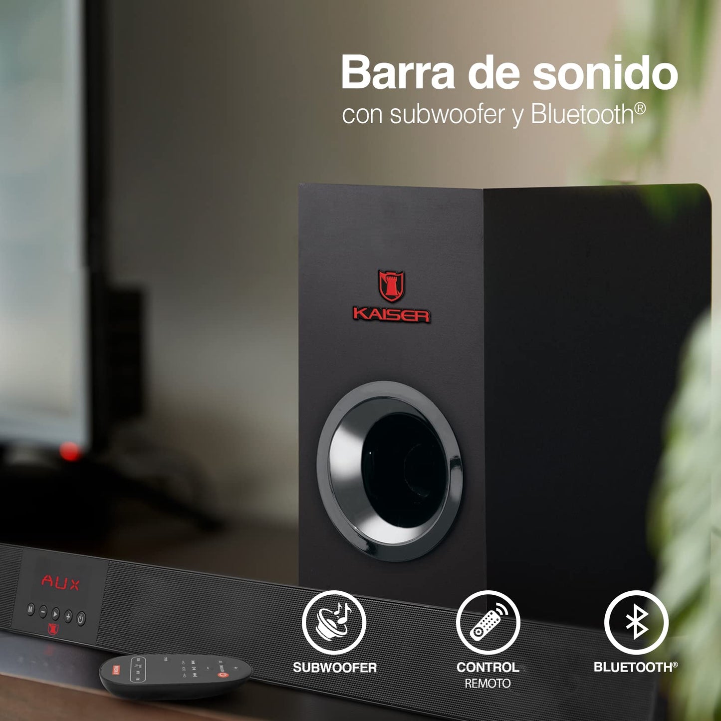 Kaiser Soundbar 2.1 Canales Bluetooth y Subwoofer KBS-3080