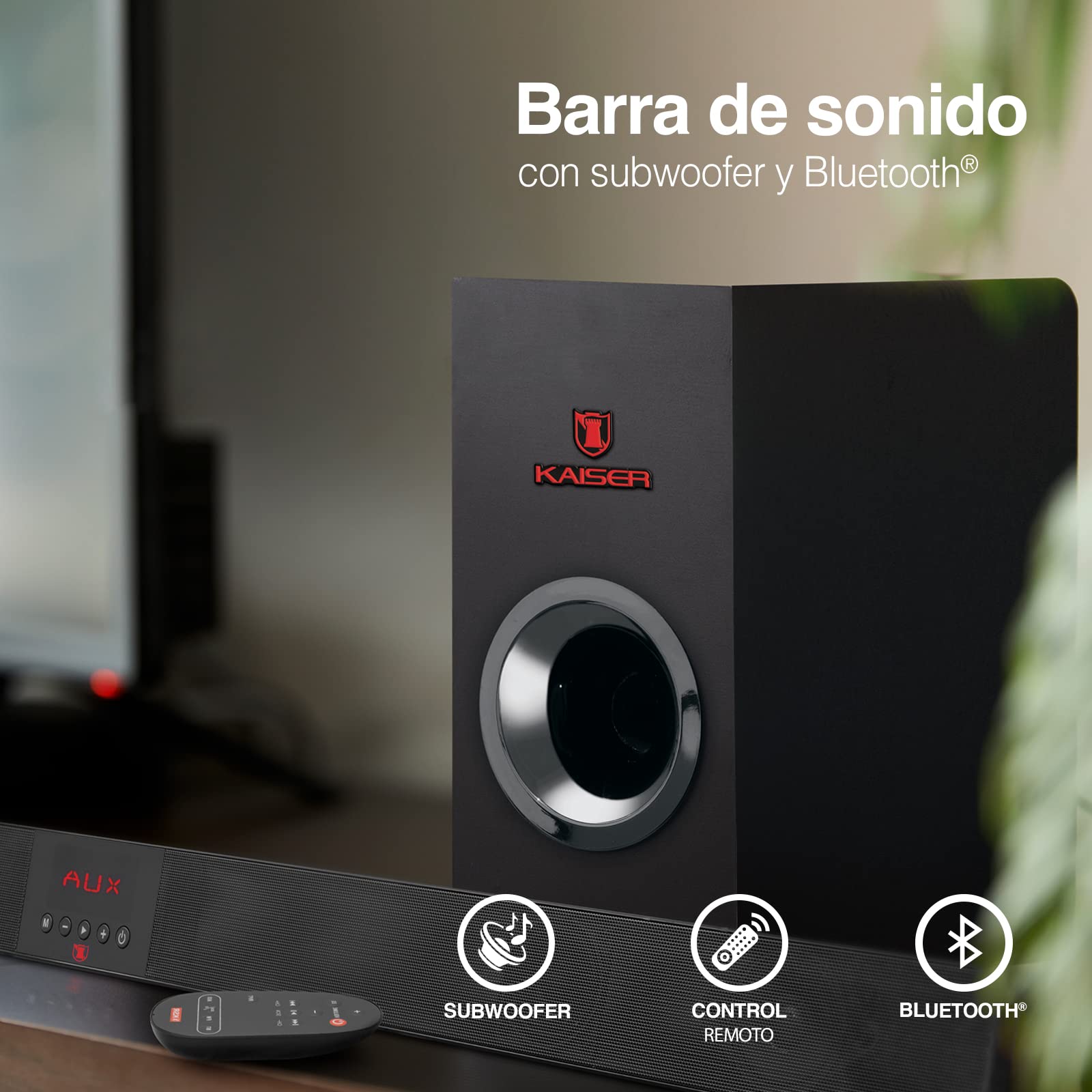 Kaiser Soundbar 2.1 Canales Bluetooth y Subwoofer KBS-3080