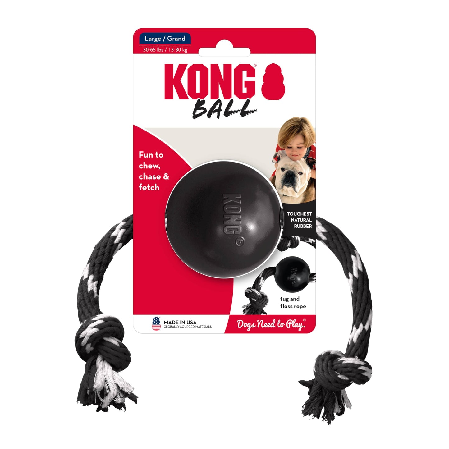 Pelota de Caucho Kong Negra Extreme con Cuerda para Perro