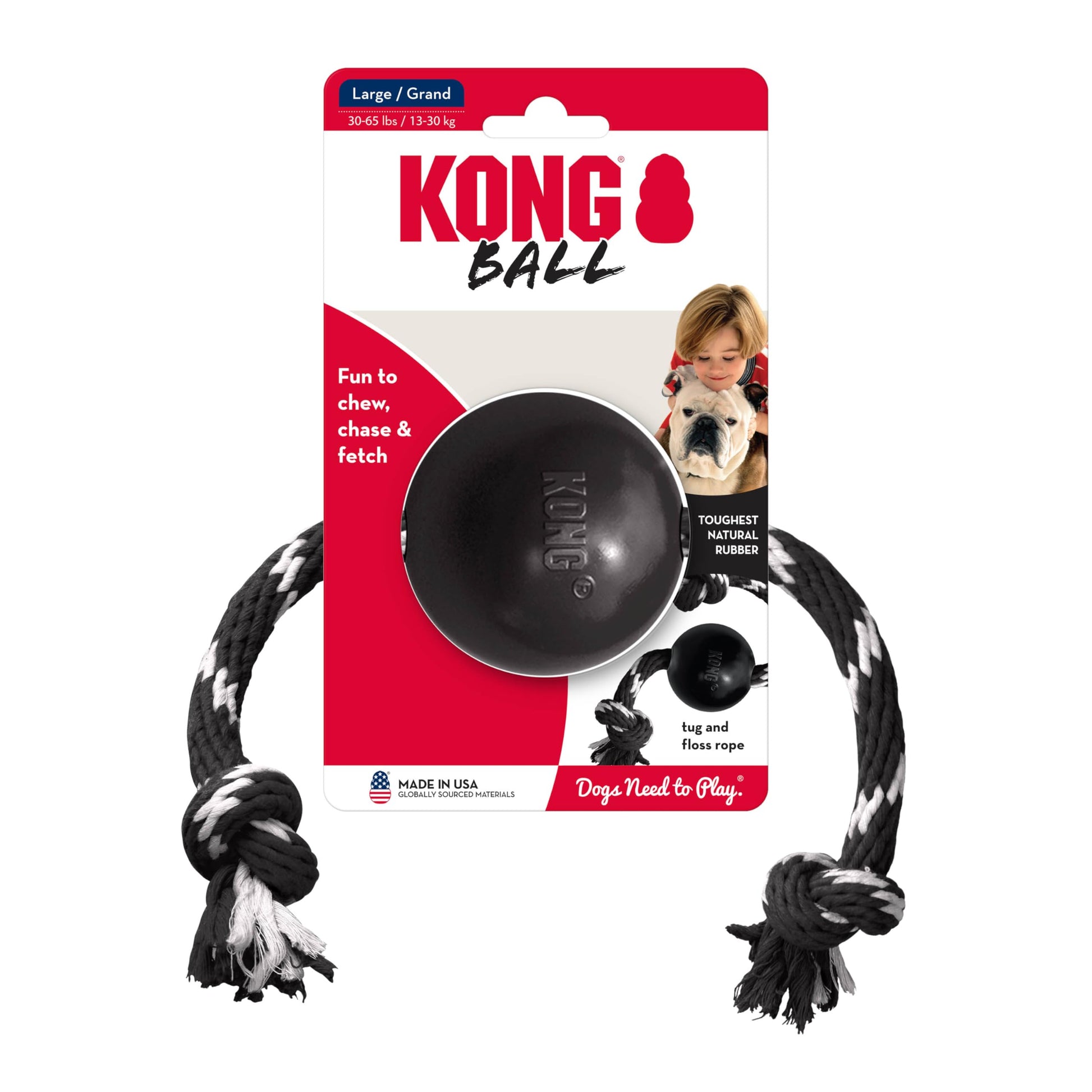 Pelota de Caucho Kong Negra Extreme con Cuerda para Perro