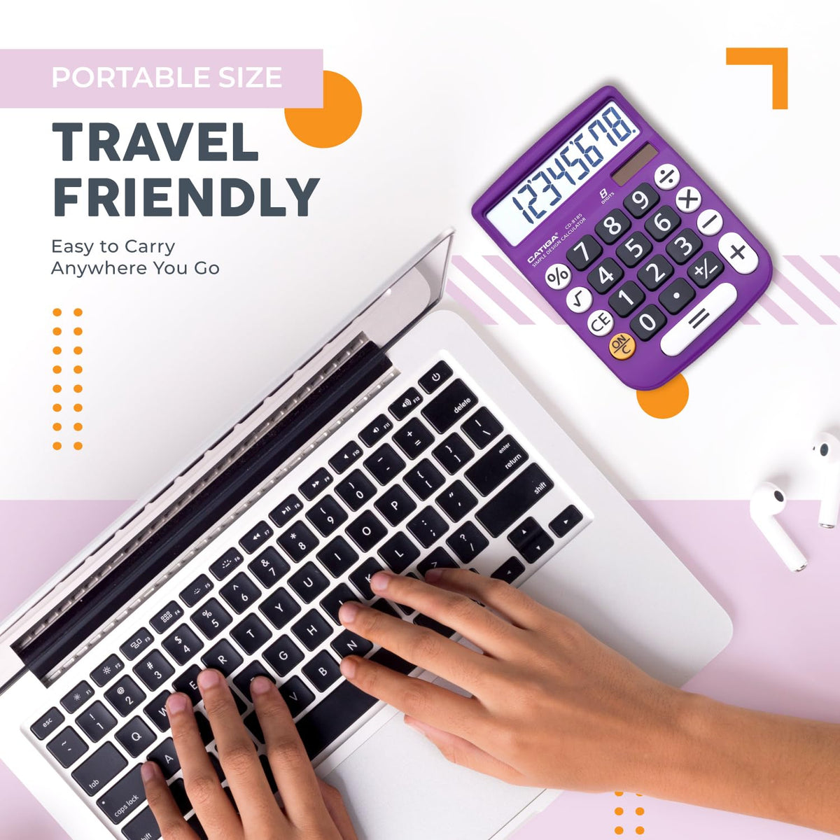 Calculadora CD-8185 Violeta Pantalla LCD Grande y Energía Dual para Oficina, Hogar y Escuela