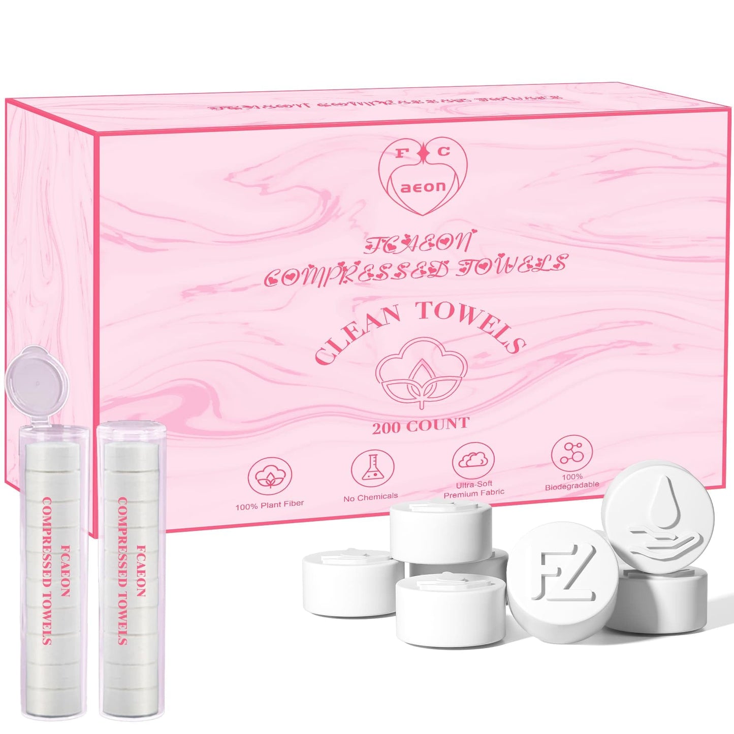 FCaeon Toallitas Faciales Desechables Comprimidas Ultra Suaves,Compressed Towel Guantes de Tocador Gruesos, Toallitas de Algodón para Desmaquillaje de Viaje, Piel Sensible, Cuidado(200 Unidad Rosa)