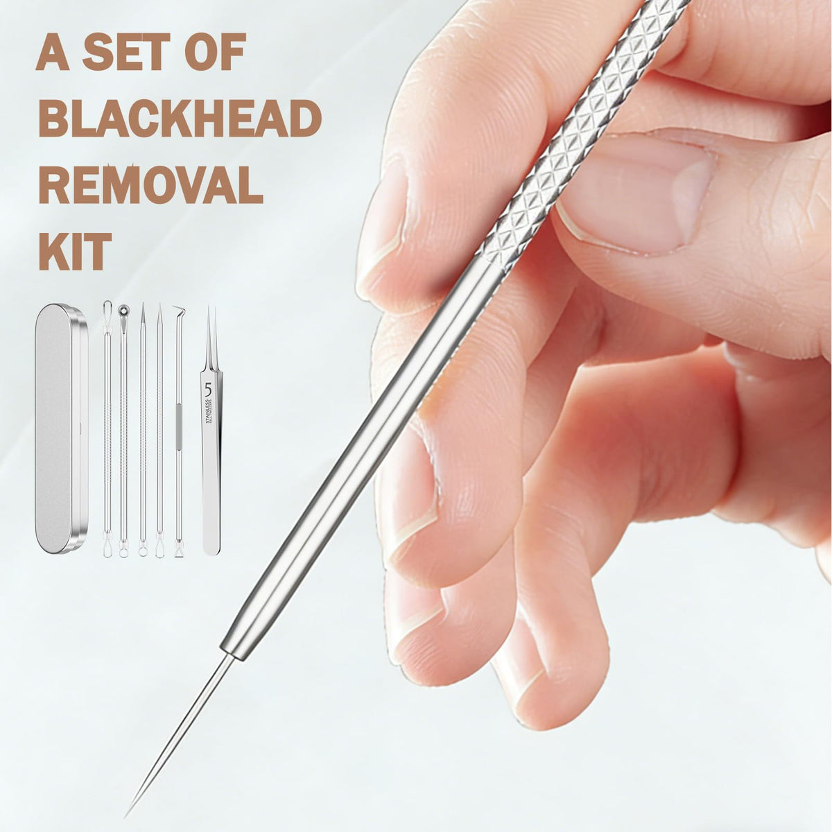 Screwizard Kit de herramientas para extraer puntos negros y espinillas, 6 piezas. Kit de herramientas para extraer puntos negros con estuche de almacenamiento. Kit de herramientas para extraer espinil