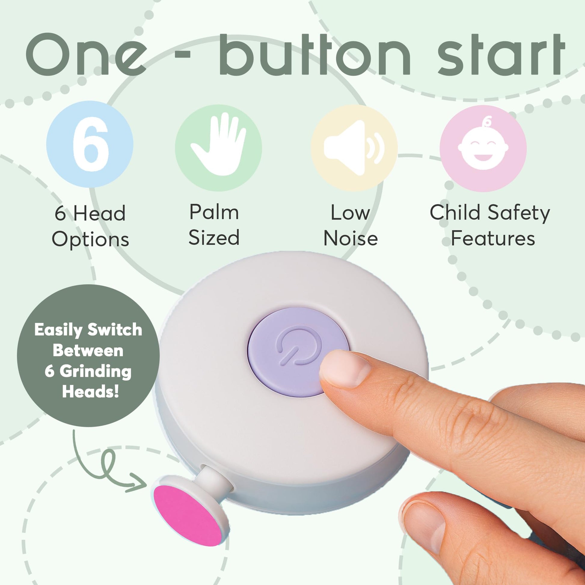 Elan Baby Cortauñas eléctrico, lima de uñas para bebés, segura y fácil de usar para recién nacidos, bebés y niños pequeños, 6 cabezales de pulido, cuidado suave de las uñas.