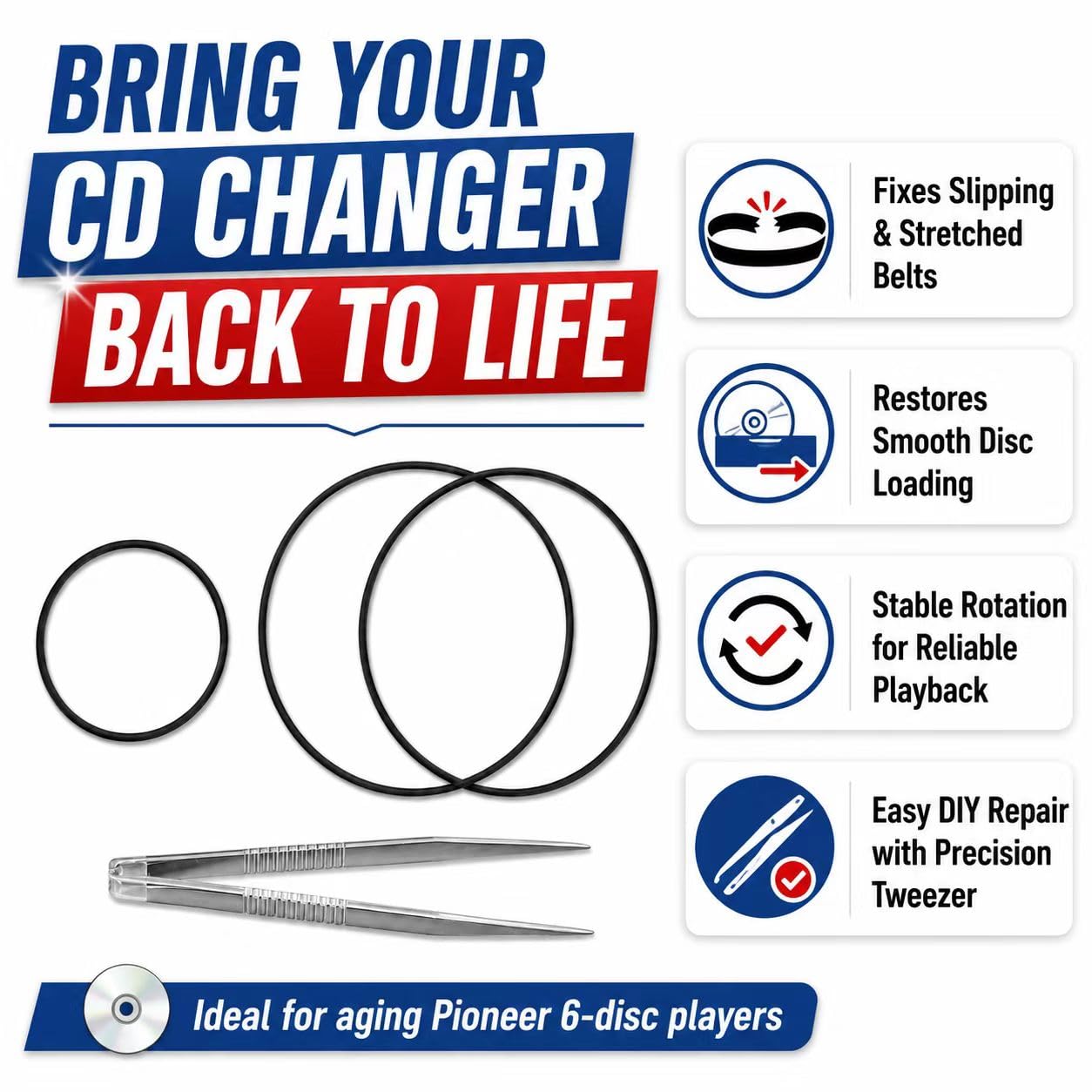 Correas de repuesto para cambiador de CD clásico, 2 piezas para Pioneer PD-M401 PD-M423 PD-M427 PD-M430 PD-M450 PD-M502 6 discos
