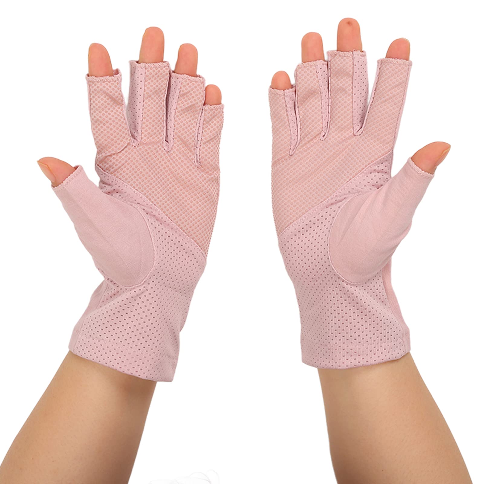 Guante de Protección UV, de Lámpara de Uñas de Algodón de Fibra sin Dedos Transpirables sin Dedos Anti UV Proteger los de Manicura Manicure Nail Art Dryer(gris rosa claro)