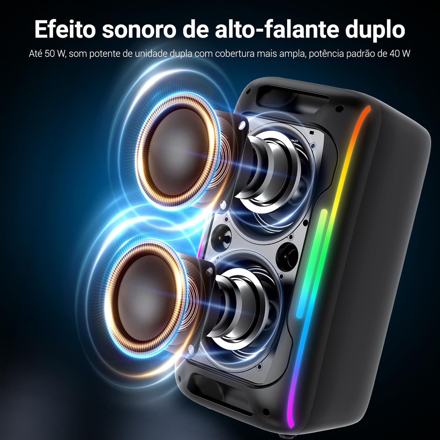 AOC ACS3221 Altavoz inalámbrico para Fiestas en Interiores y Exteriores de 55 cm con subwoofer 3600mAh 50W, Altavoz Amplificador RGB Recargable Profesional, Fiesta USB/TF/AUX/Mic/TWS/FM/BT