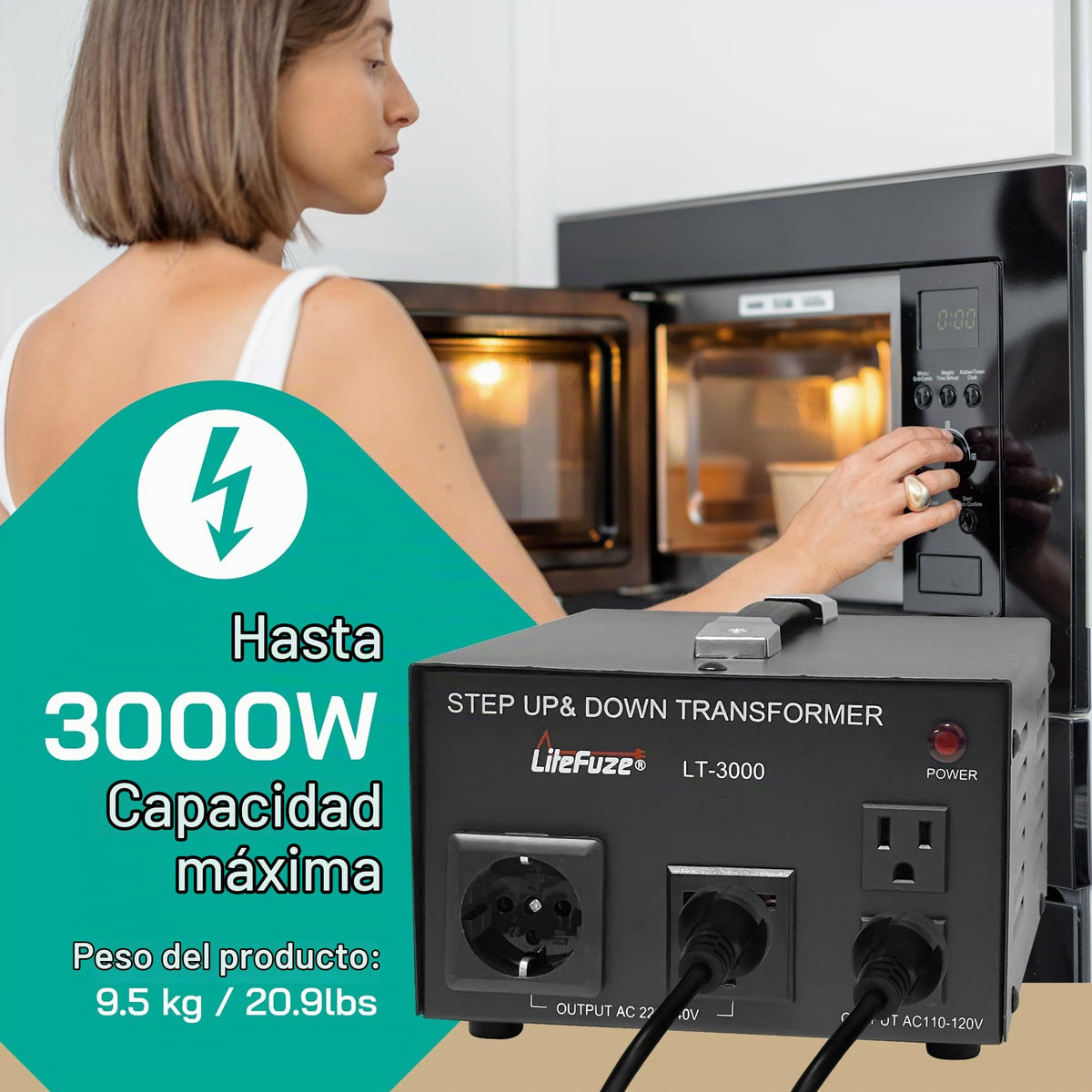 Convertidor de Voltaje LiteFuze LT Series 3000 W con Enchufe Universal Certificado CE