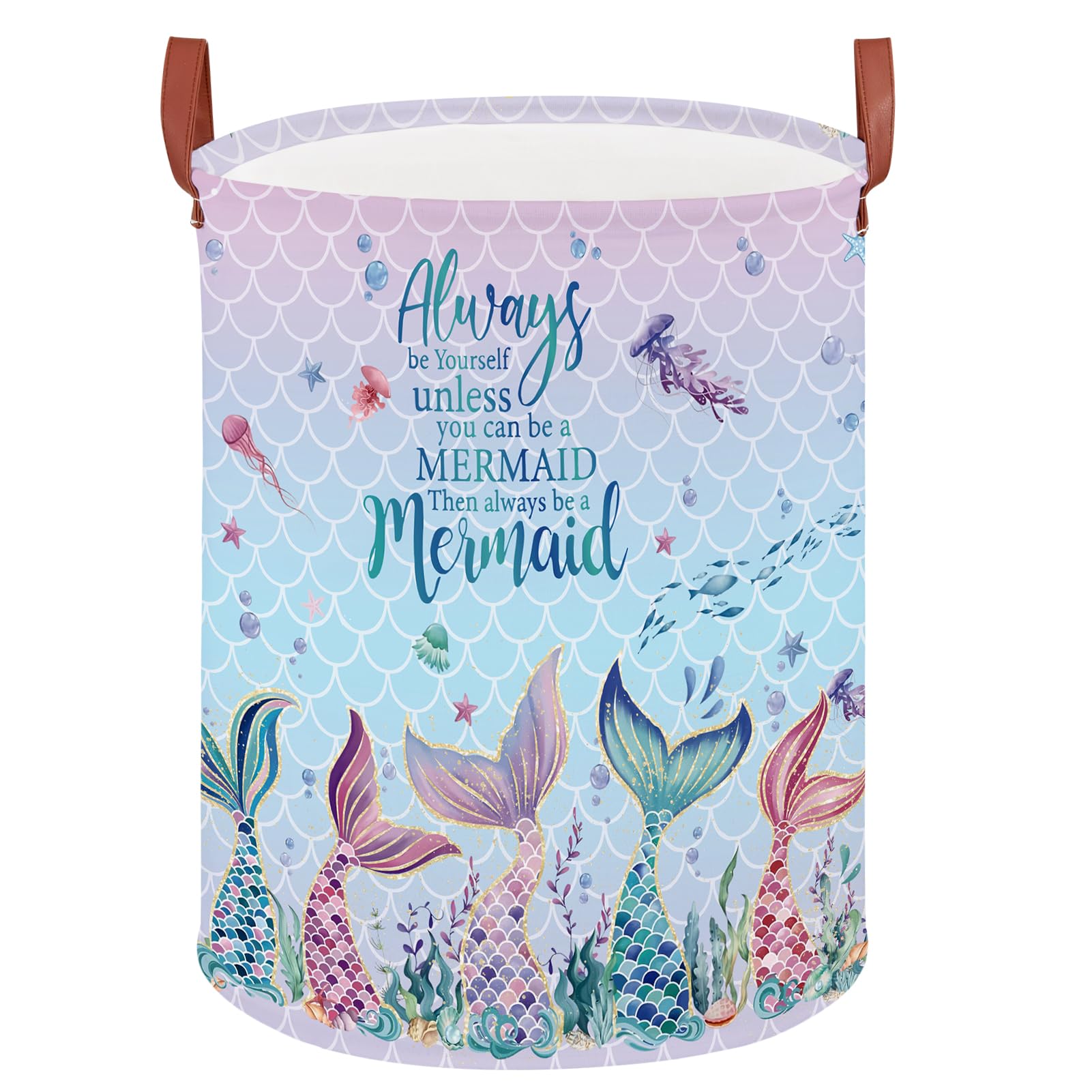 Cesta de lavandería para niños con diseño de sirena, cesta de lavandería para bebés y niñas, con diseño de océano rosa, caja de almacenamiento para ropa bajo el mar, bonita toalla de playa para