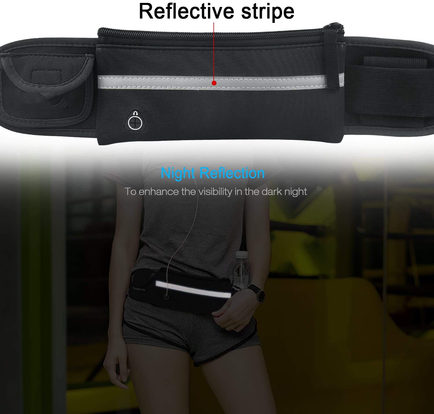 Cangurera Deportiva Riñonera Reflectante Unisex Negra con Correa Ajustable para Running y Seguridad de Accesorios