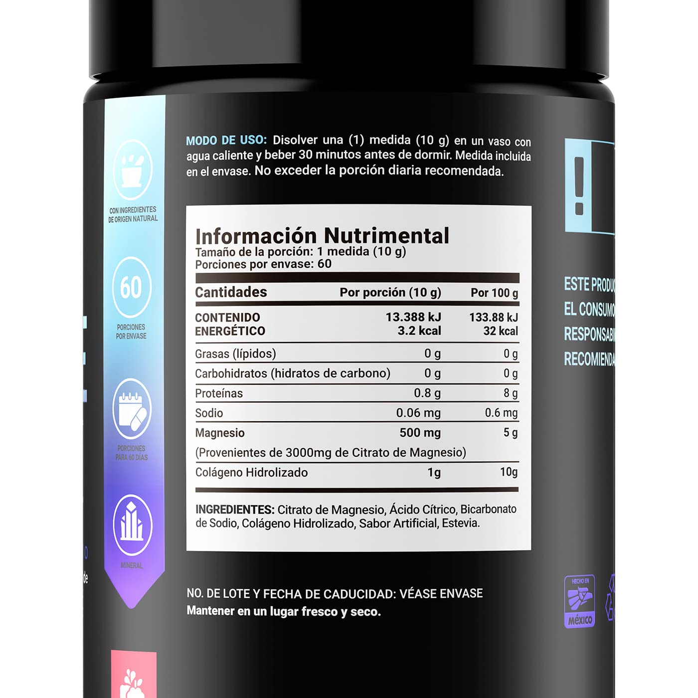 Citrato de Magnesio 600g | 60 porciones | Sabor Raspberry Lemonade | Ingredientes Naturales | Citrate Mag B life.