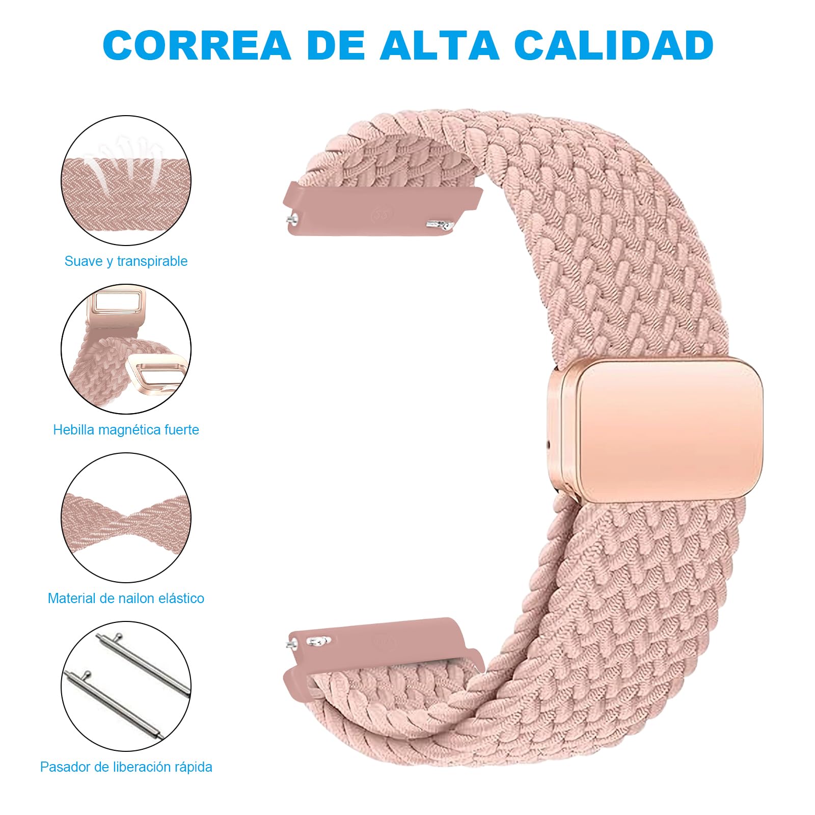 Correa paraTejida Magnética Samsung Galaxy WatchWatch ， para Samsung Galaxy7 6 5 4 40 mm 44 mm, Galaxy Watch (42 mm), Galaxy Watch Active 2 (40 mm), 20mm Correa Correa de Nailon Elástica Ajustable