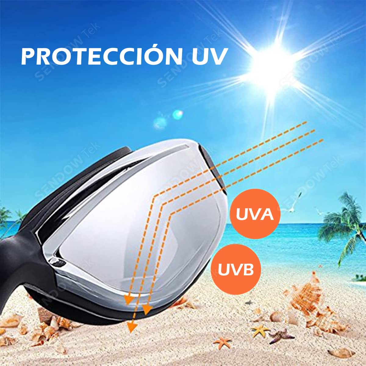 Gafas de Natación Sendowtek UV 5 en 1 con Gorro, Auriculares y Bolsa para Hombres, Mujeres y Niños