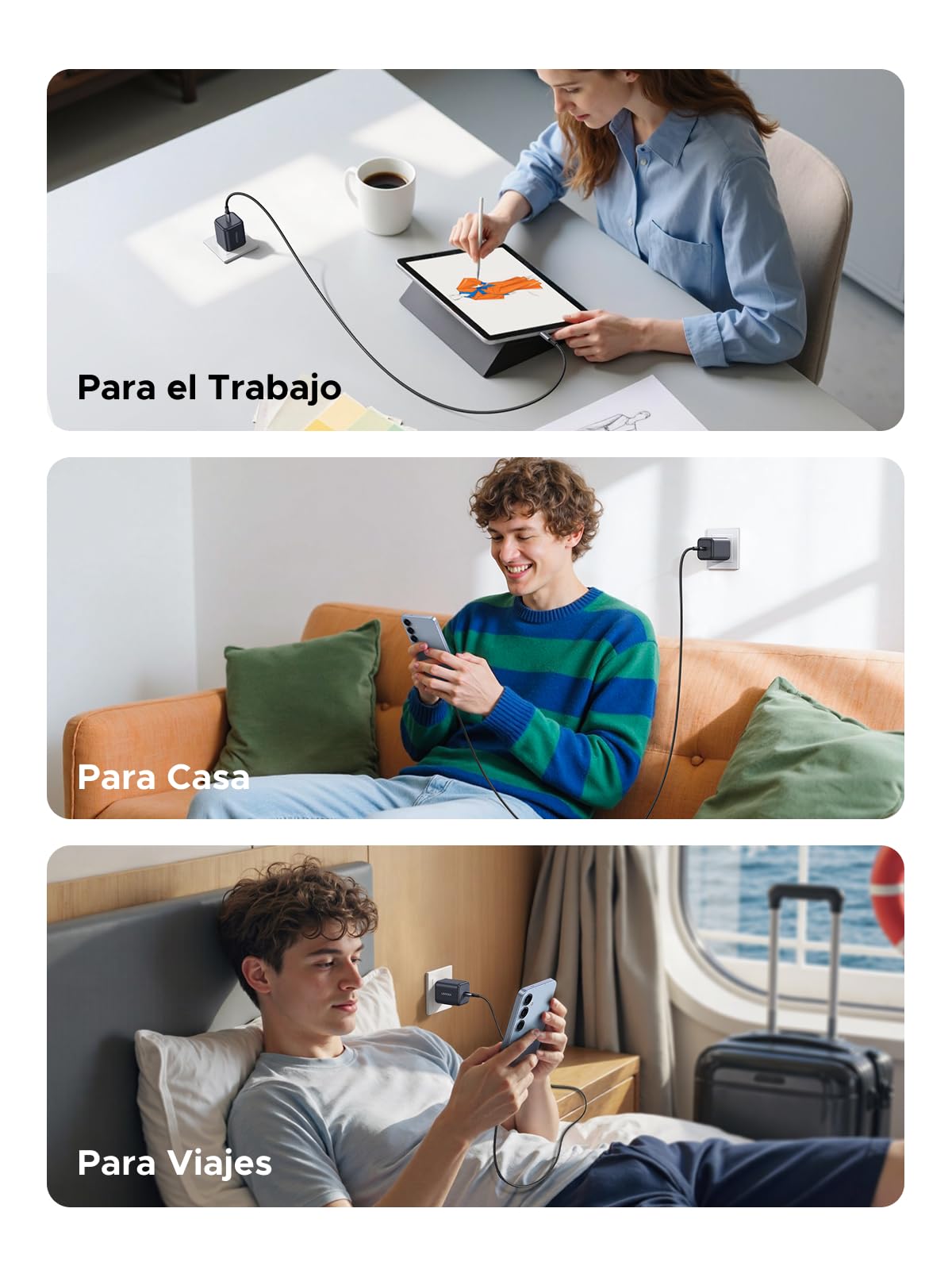 Cargador UGREEN GAN 45W Tipo C Portátil rápido para Galaxy e iPhone