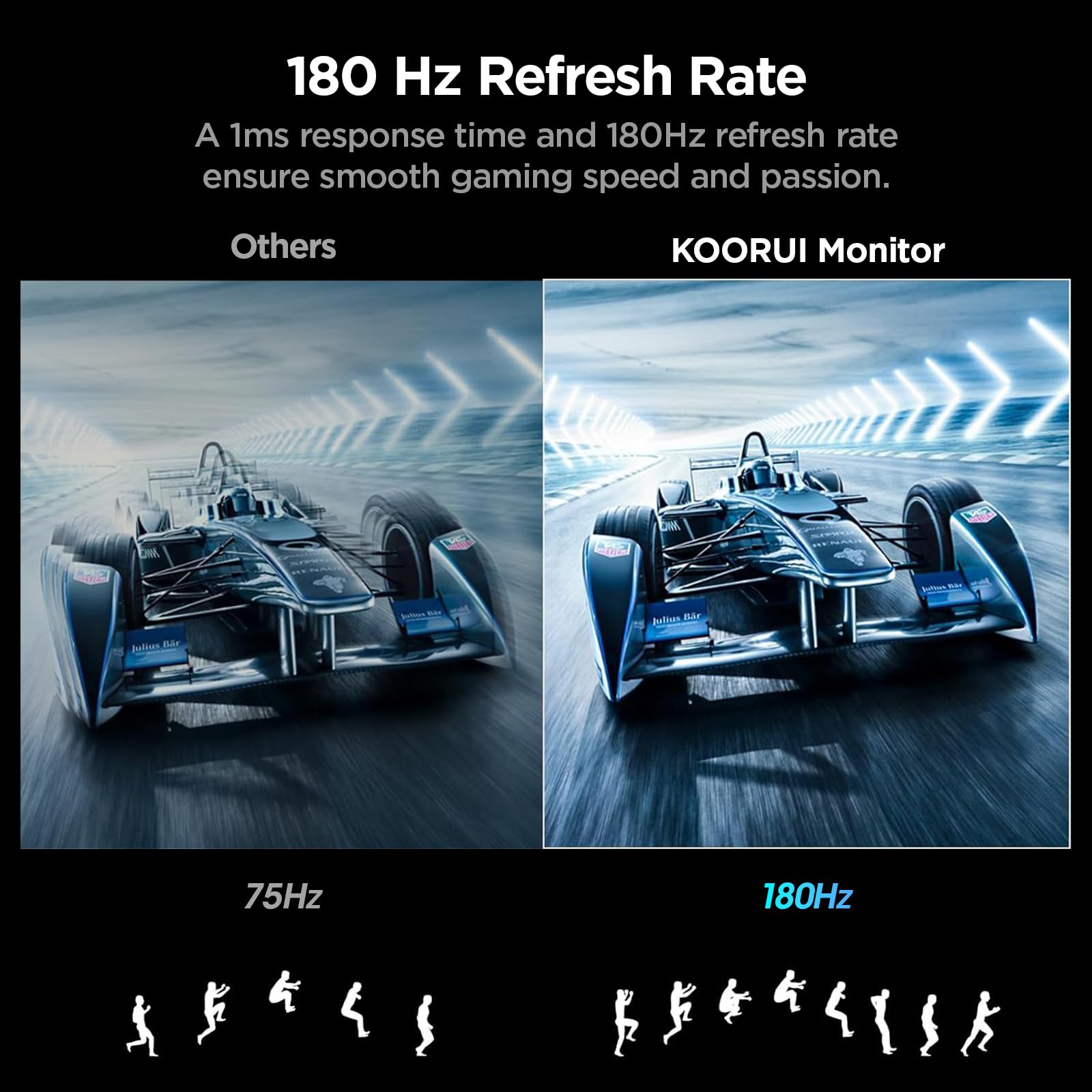 KOORUI Monitor de computadora Curvado de 24 Pulgadas, 180Hz FHD 1080P, visualización de 1 ms, 1500R VA, sincronización adaptativa, FreeSync Premium, HDR10, HDMI2.0X2 y DP1.2, Compatible con VESA