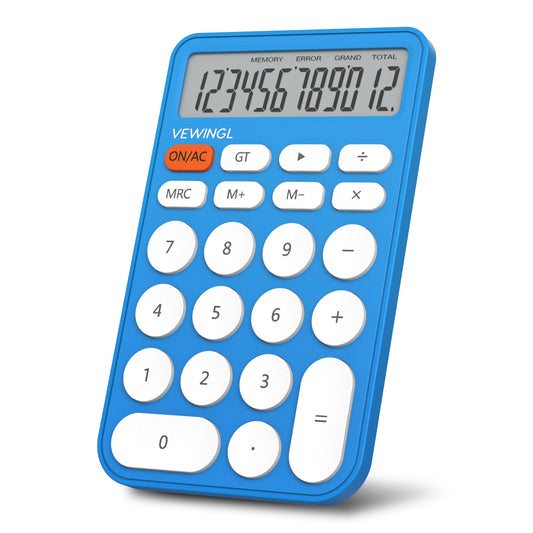 Calculadora estándar de 12 dígitos, visualización grande de computadora y botones, calculadora con visualización LCD grande para oficina, hogar y uso comercial, apagado automático (azul y blanco)