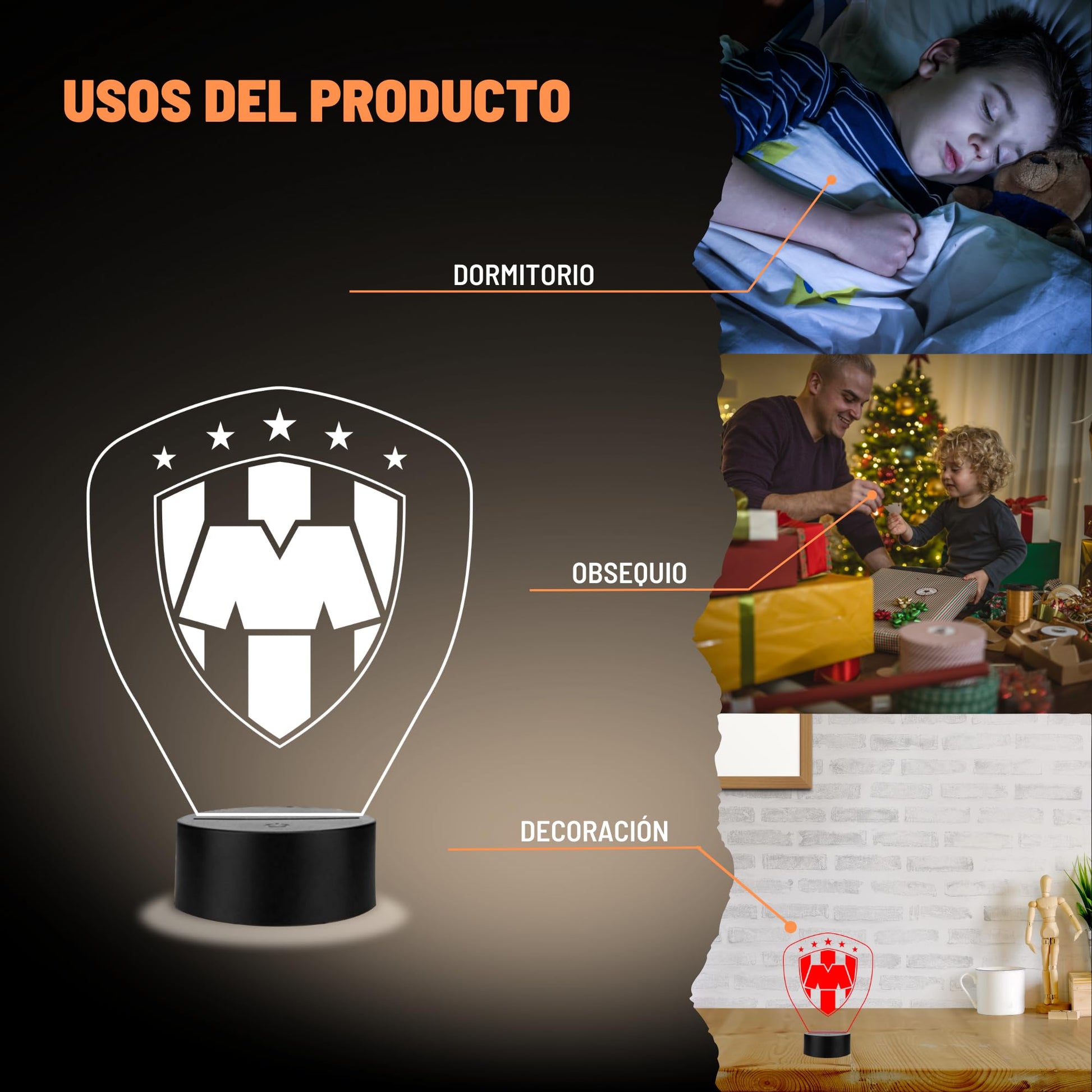Artea 19 Lámpara del Monterrey 3D,Lámpara Luz Nocturna Led,Lámpara Acrílico Luces Cambiantes,Equipos Futbol 3D,Futbol Soccer,Luces Noche 3D, Regalo ideal para los Fanáticos del Futbol