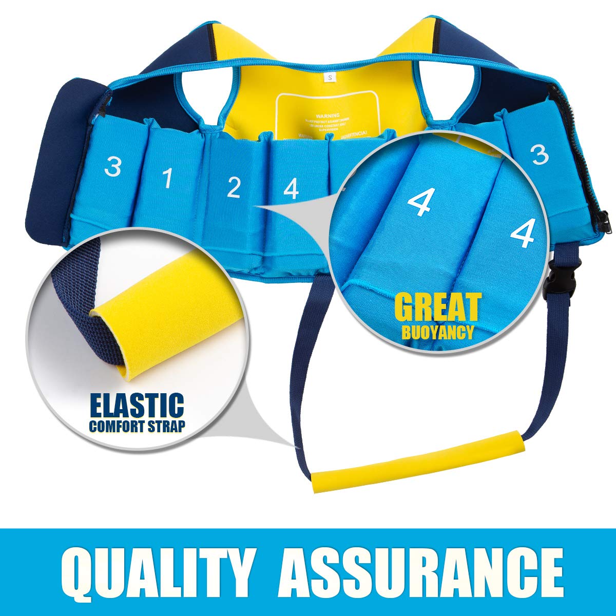 Genwiss Swim Vest for Kids Baby Swim Jacket for Age 3-4 Years Toddler Kids Fit 28-38 lbs,Size Medium, Blue, Yellow