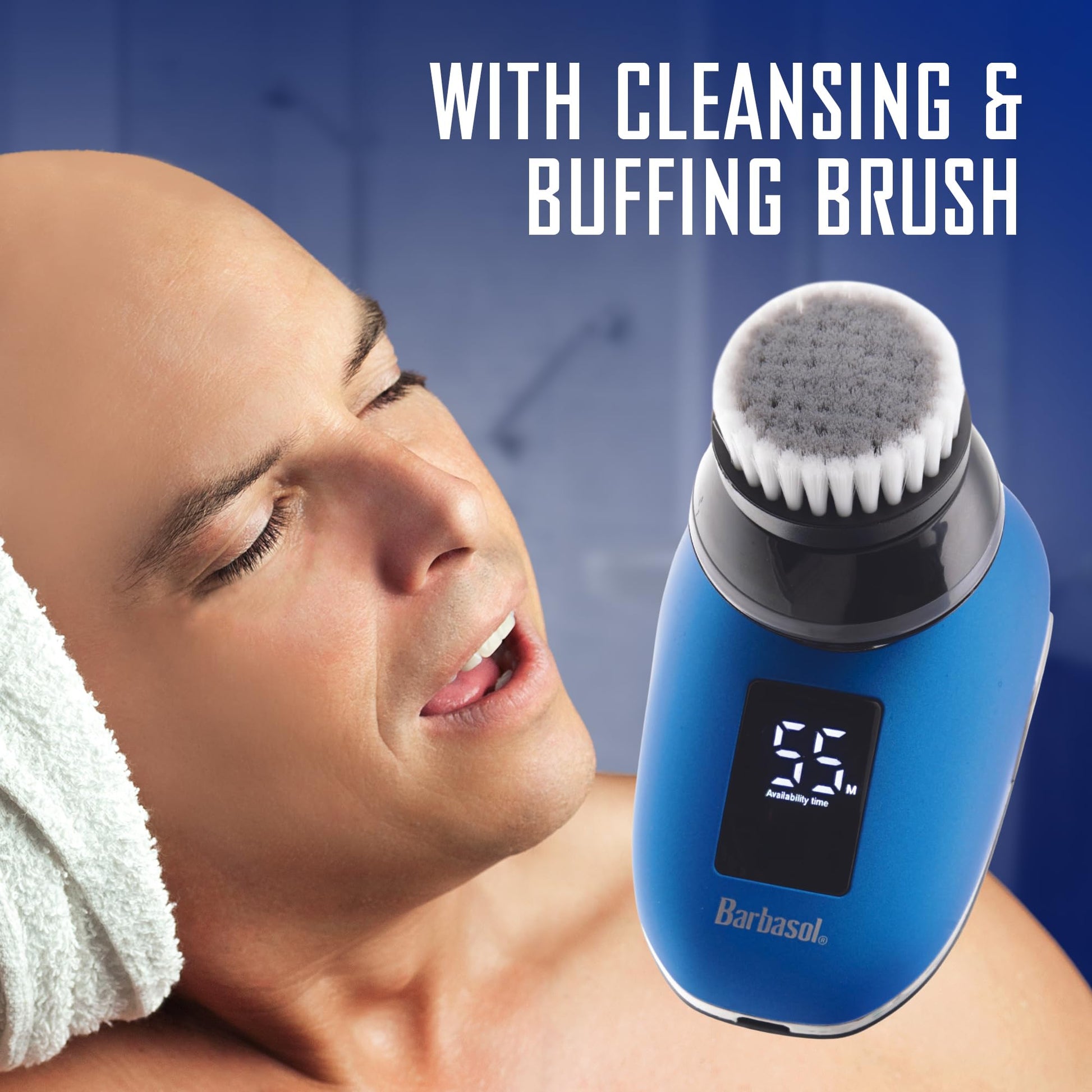 Barbasol Signature Series - Afeitadora de cabeza giratoria recargable en húmedo y seco con 5 cuchillas de acero inoxidable, LCD, azul