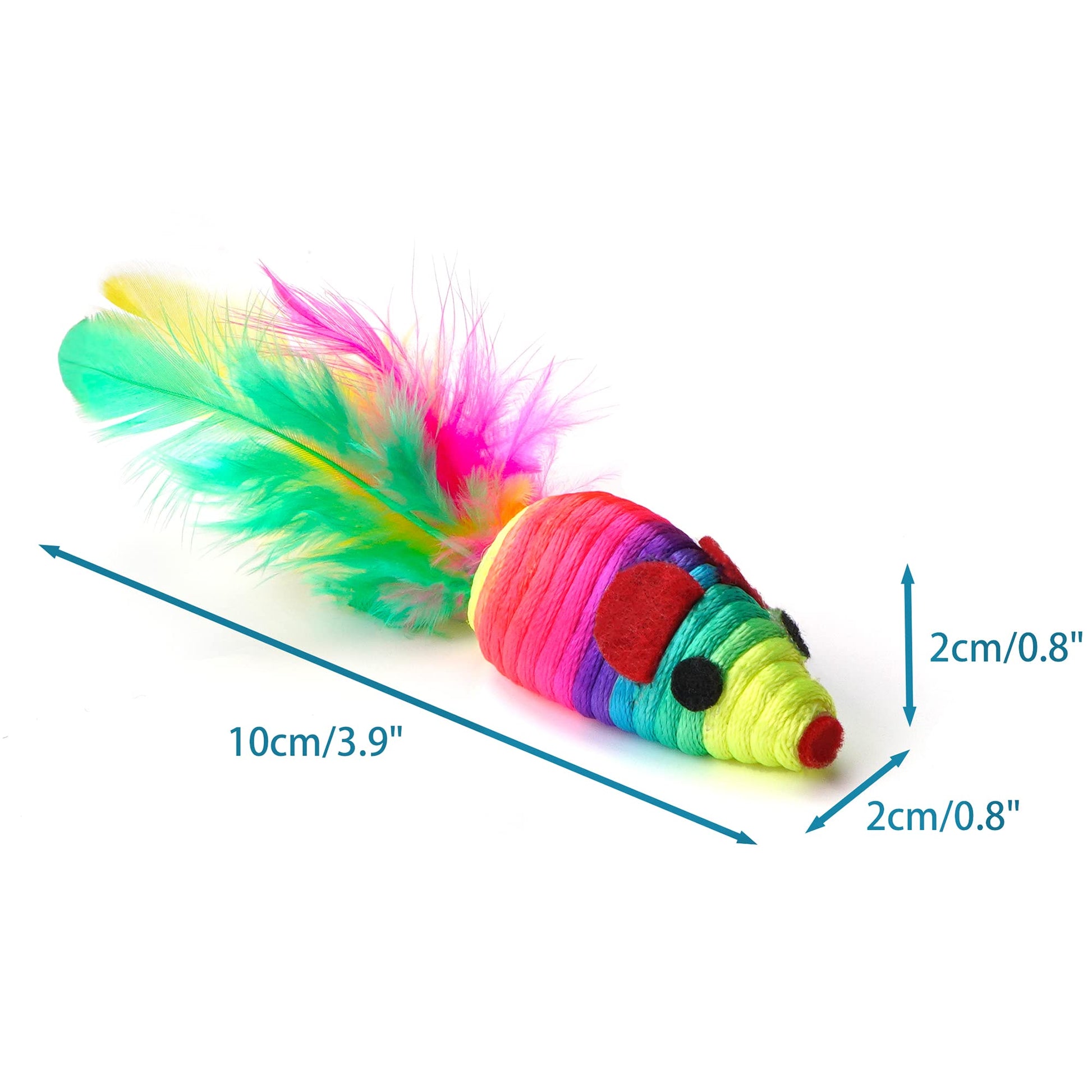Chiwava 24 Piezas 5 "Juguete de Ratón con Pluma y Cuerda de Arco Iris para Gatitos en Varios Colores