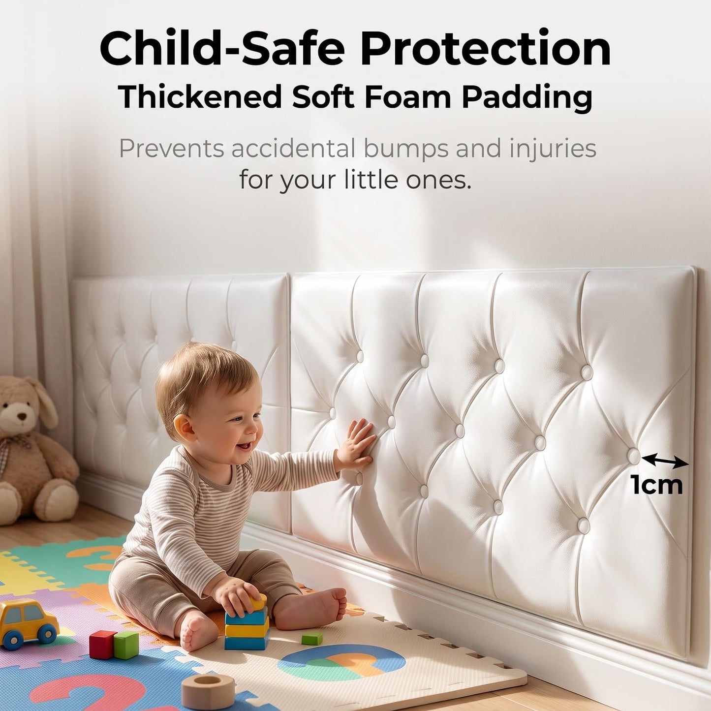 LIANTIAN Acolchado de Pared para niños, Acolchado tapizado para Cuna con adherencia Segura, Adhesivo Protector anticolisión para Pared para Dormitorio o Sala de Juegos(White,70 * 35 cm)