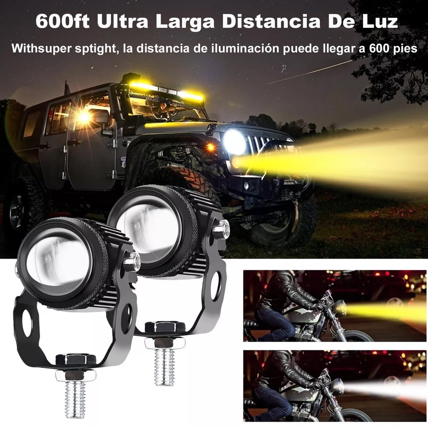 BAKEWAY Luces de Conducción de Motocicleta 65W - Antiniebla Con Dos Colores, 6000K LED Impermeable Para Moto, SUV, UTV, Bicicleta Eléctrica