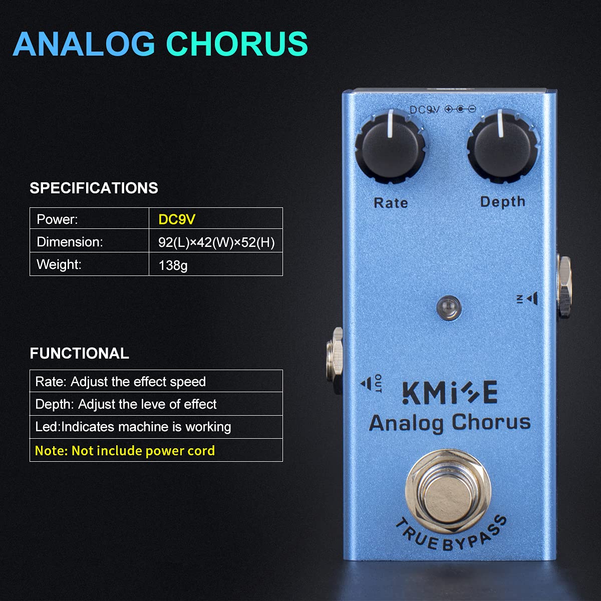 lotmusic Pedal de efectos de guitarra eléctrica Mini tipo único DC 9V True Bypass (Analog Chorus)