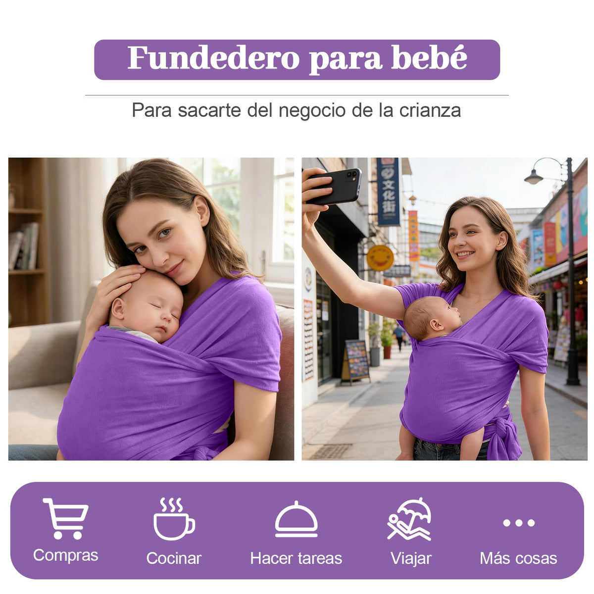 Niños Portador, 1 Pieza ajustable Niños Portador, Fular Elástico para Bebé y Recién Nacido Ergonómico, Hasta 10Kg (Morado oscuro)
