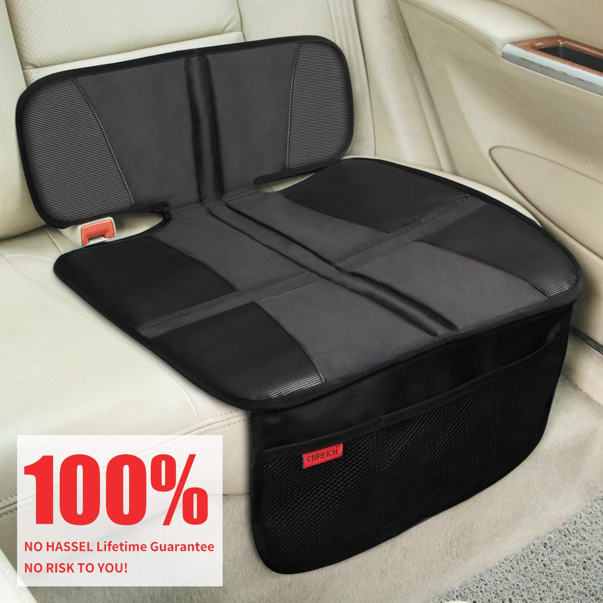 Protector de asiento de coche, tapete de protección de asiento, acolchado grueso, (la mejor cobertura disponible), tela duradera, impermeable, esquinas reforzadas de cuero de PVC y 3 bolsillos para un