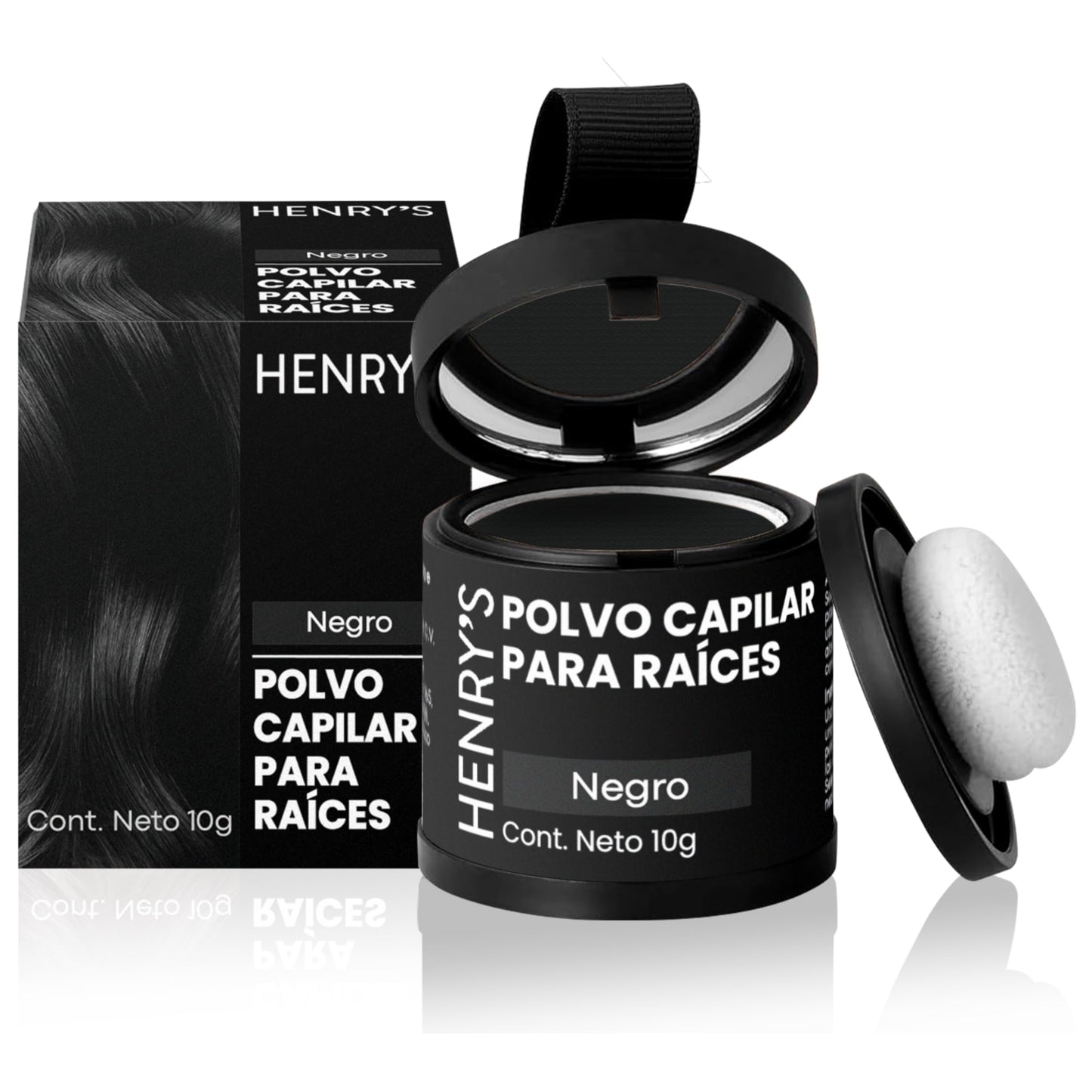 Henrys Polvo para Retocar Raíces Negro, Rellena Zonas Escasas, Define la Línea del Cabello y Cubre el Crecimiento de Raíces al Instante y en Cualquier Momento, Fibras Capilares Hairline Powder. Calvicie, Caida de Cabello o falta de Volumen para Mujer y Ho