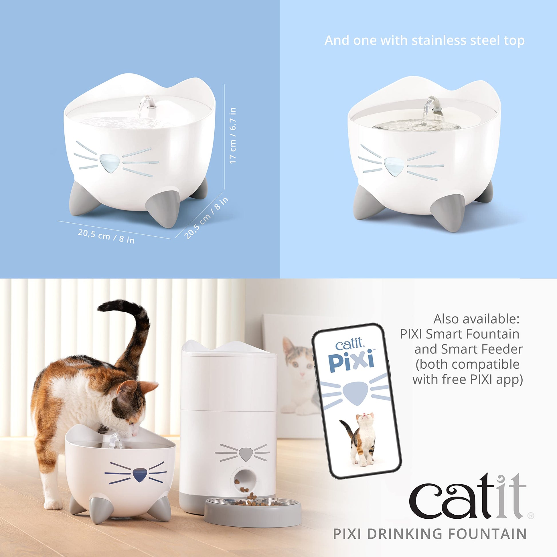 Catit PIXI - Fuente de Agua para Gatos con Triple Filtro y Opciones ergonómicas para Beber, Color Rosa