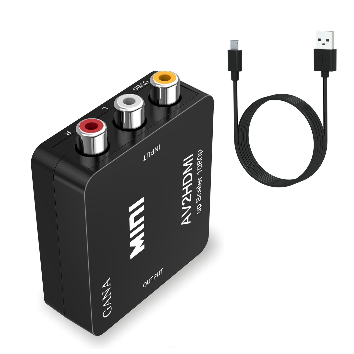 GANA RCA a HDMI, AV a HDMI Convertidor de Video Soporte 1080P con Cable de Alimentación USB para PC/Laptop/Xbox/PS4/PS3/TV/STB/VHS/VCR Cámara DVD - Negro