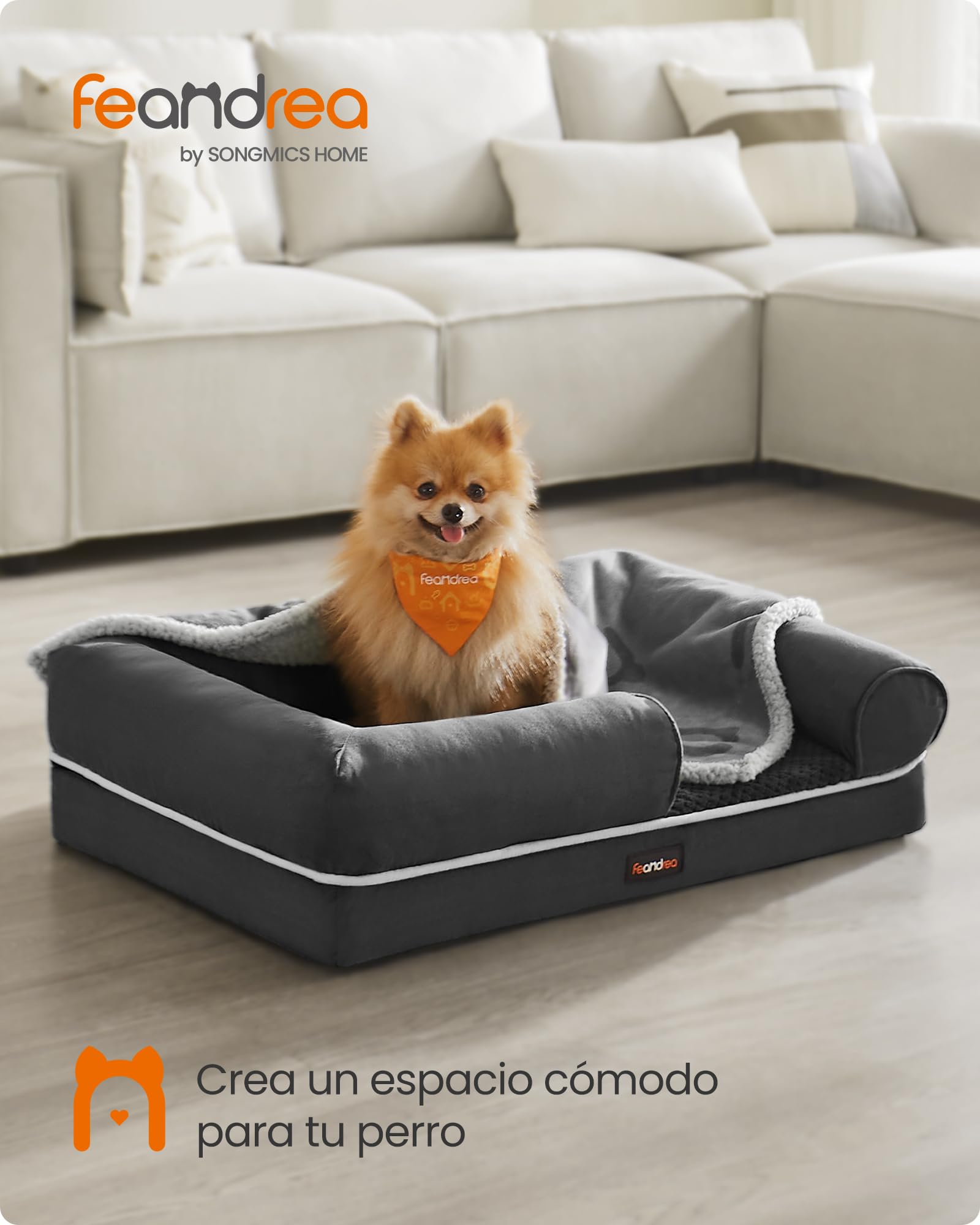 Cama Ortopédica para Perros Feandrea Gris Oscuro con Funda Extraíble y Lavable
