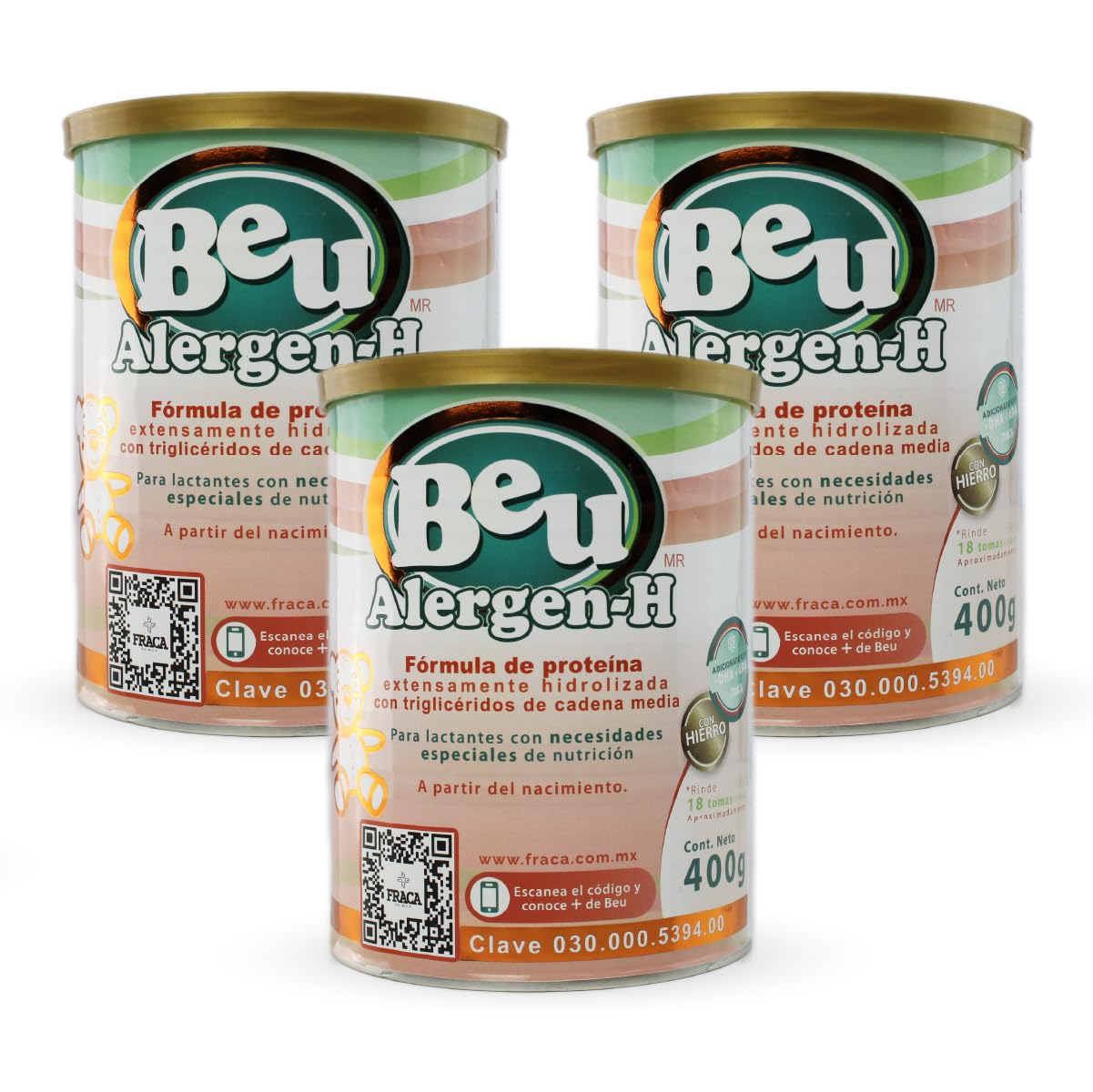 FRACA | Beu Alergen-H | Fórmula Infantil de Proteína | Absorción de Vitaminas | Desarrollo Cerebral y Visual | Alergias Alimentarias | Esencial para el Crecimiento | Pack 3 latas 400g c/u