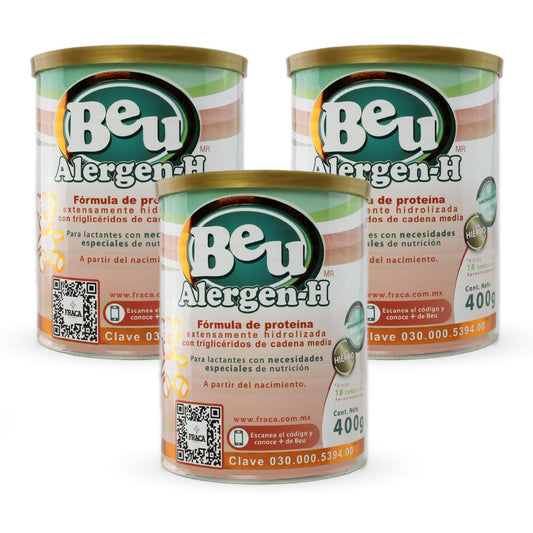 FRACA | Beu Alergen-H | Fórmula Infantil de Proteína | Absorción de Vitaminas | Desarrollo Cerebral y Visual | Alergias Alimentarias | Esencial para el Crecimiento | Pack 3 latas 400g c/u