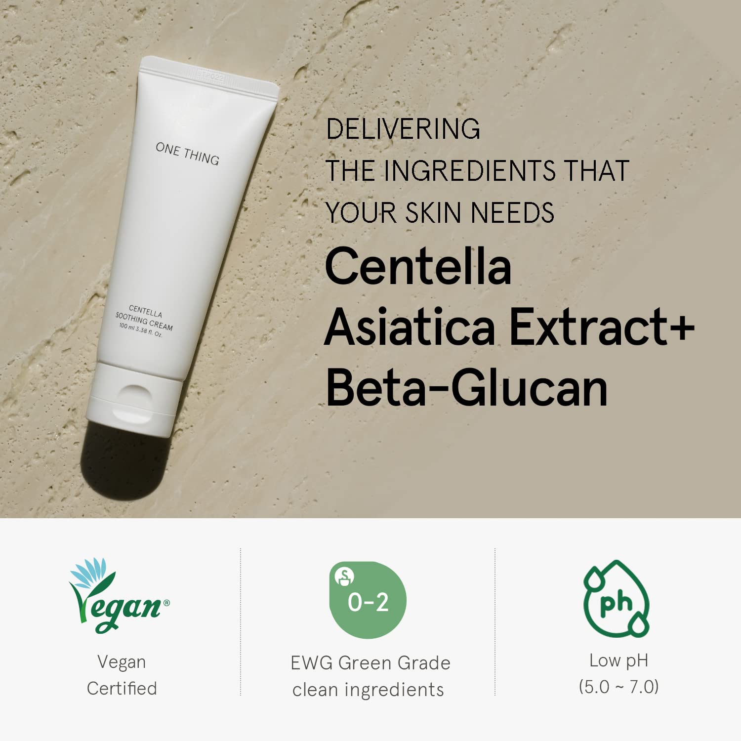 ONE THING Centella Crema calmante 3.38 fl. oz. | Hidratante facial hidratante vegano para todo tipo de piel | Cuidado de la piel coreano