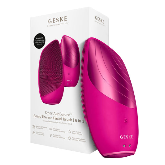 Cepillo Facial Térmico Sónico GESKE SmartAppGuided Negro 6 en 1 para Limpieza y Masaje Facial