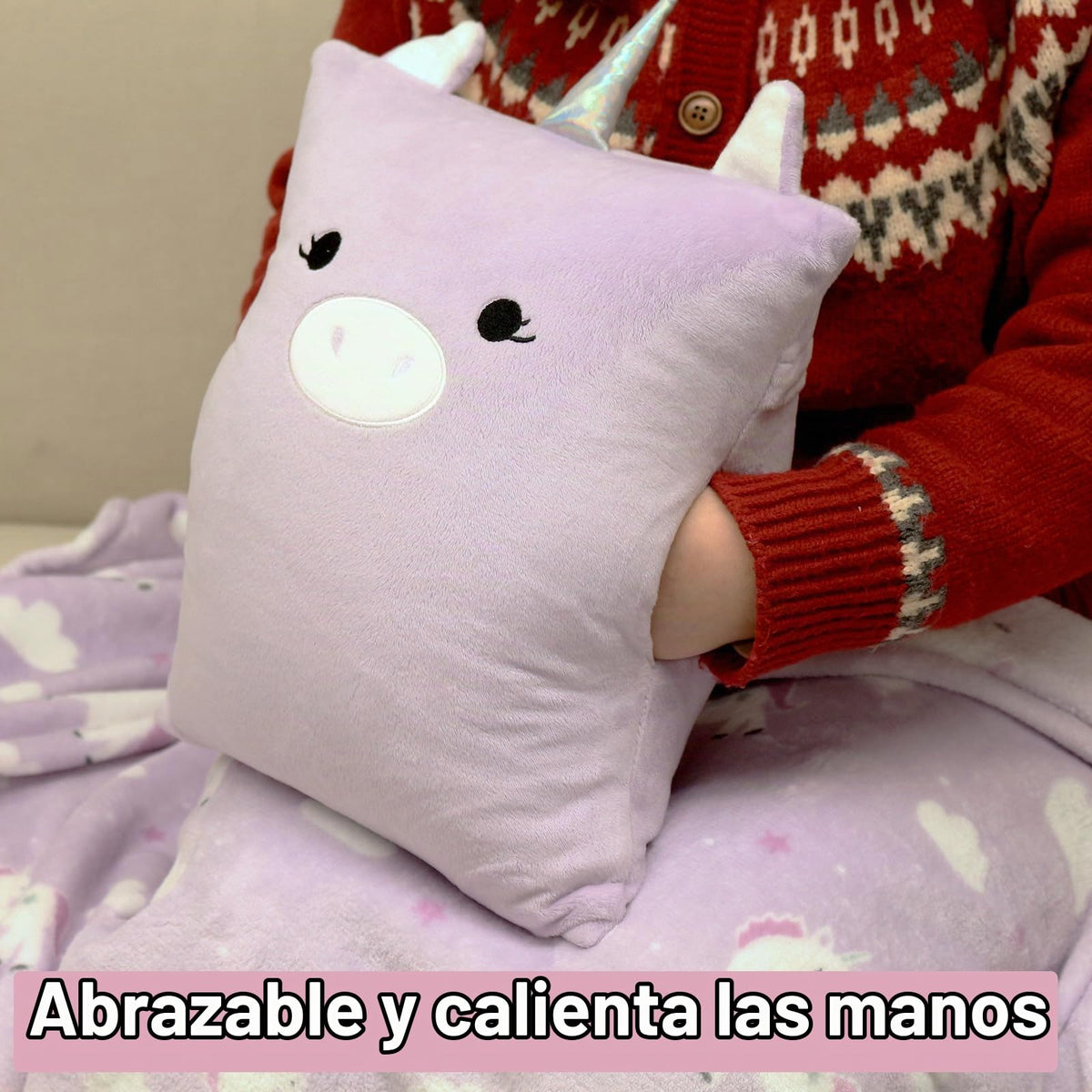 VigorSpring - Juego de almohada y manta de viaje para niños, diseño de unicornio