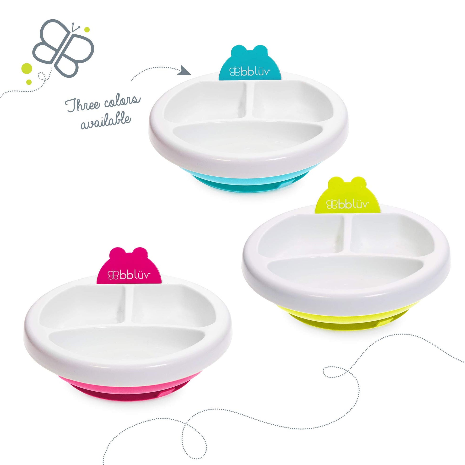Bblüv Platö - Plato de alimentación calentadora con 3 compartimentos con base de succión para bebé a niño (color), sin BPA ni ftalatos, lima