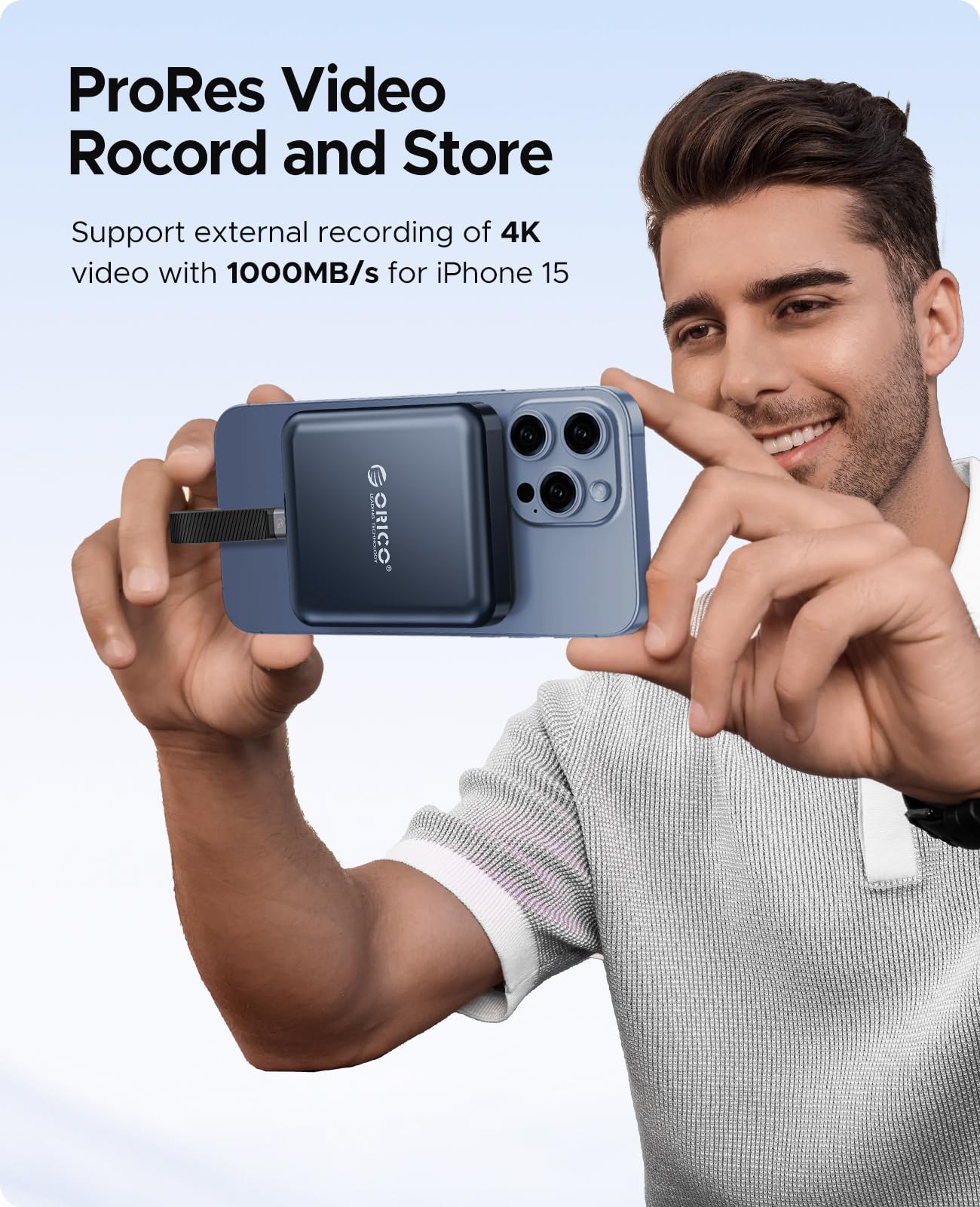 Unidad de Estado Sólido Portátil ORICO Azul, 512 GB con Velocidad hasta 2000 MB/s para Smartphone, Tablet y Ordenador