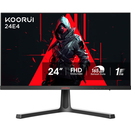 KOORUI - 24E4 Monitor de Juegos, de 24 Pulgadas, FHD 1920 x 1080,1 ms 165 Hz, AdaptiveSync Technology, 85% DCI-P3 / 99% sRGB, de Clase sin Marco, HDMI/DP, Color Negro