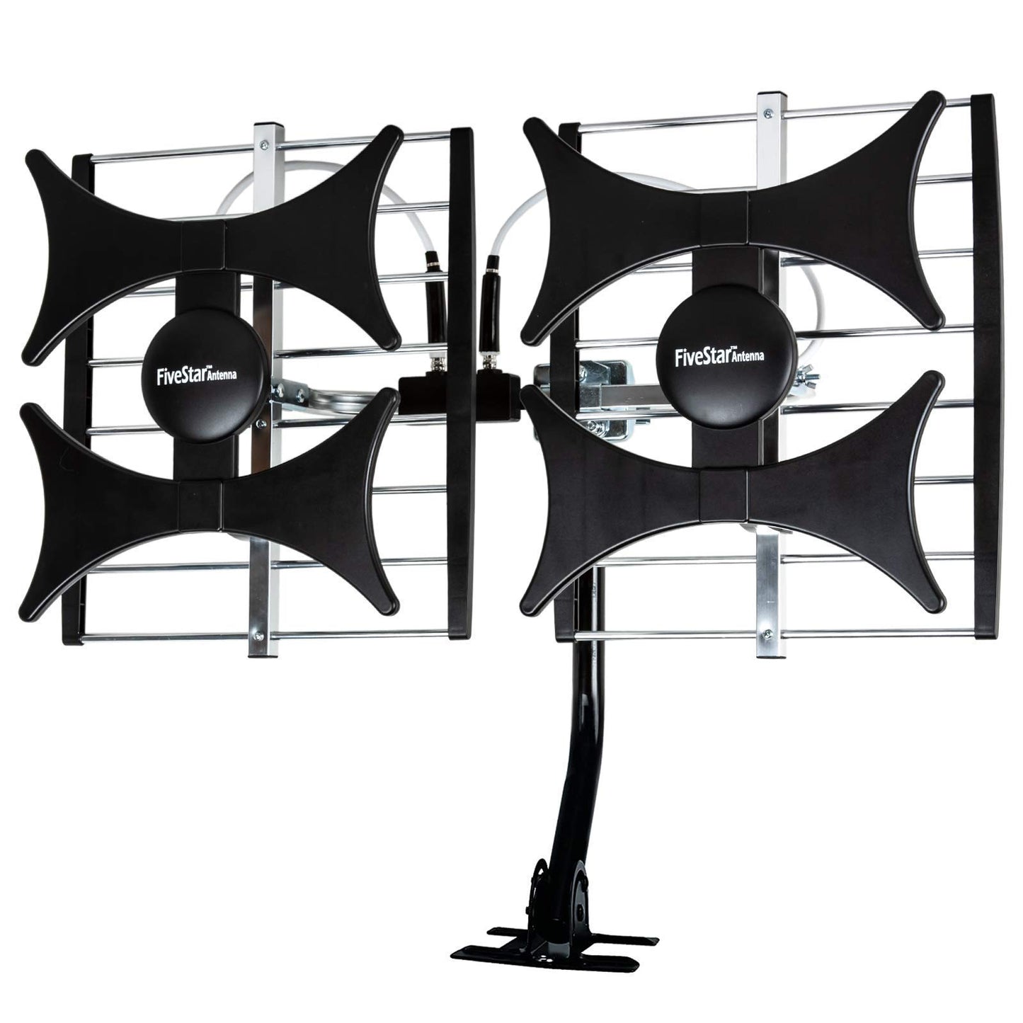Five Star Antena multidireccional de 4 V HDTV amplificada – hasta 200 millas de alcance, UHF/VHF, interior, ático, exterior, 4K Ready 1080P FM con cable coaxial RG6 de 40 pies, poste de montaje