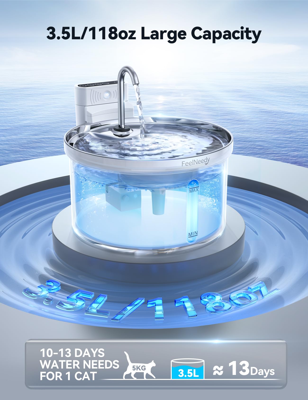 Fuente de Agua Automática FEELNEEDY Blanco Sensor de Movimiento para Gatos